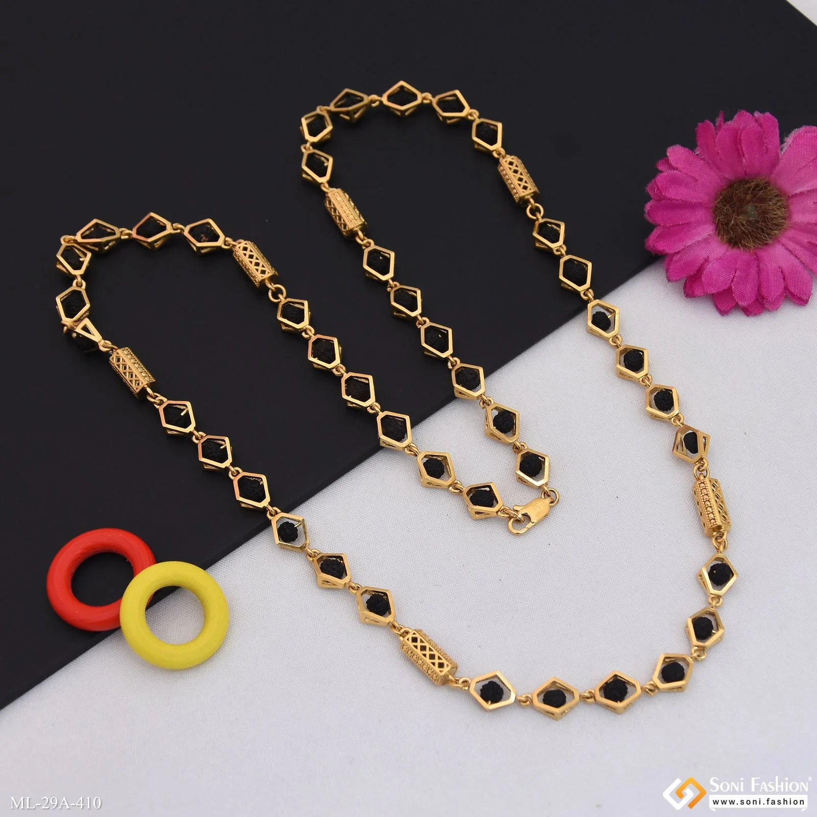 Delicate Design 18k Gold Plated Rudraksha Mala for Men - Style A410 - Image 6