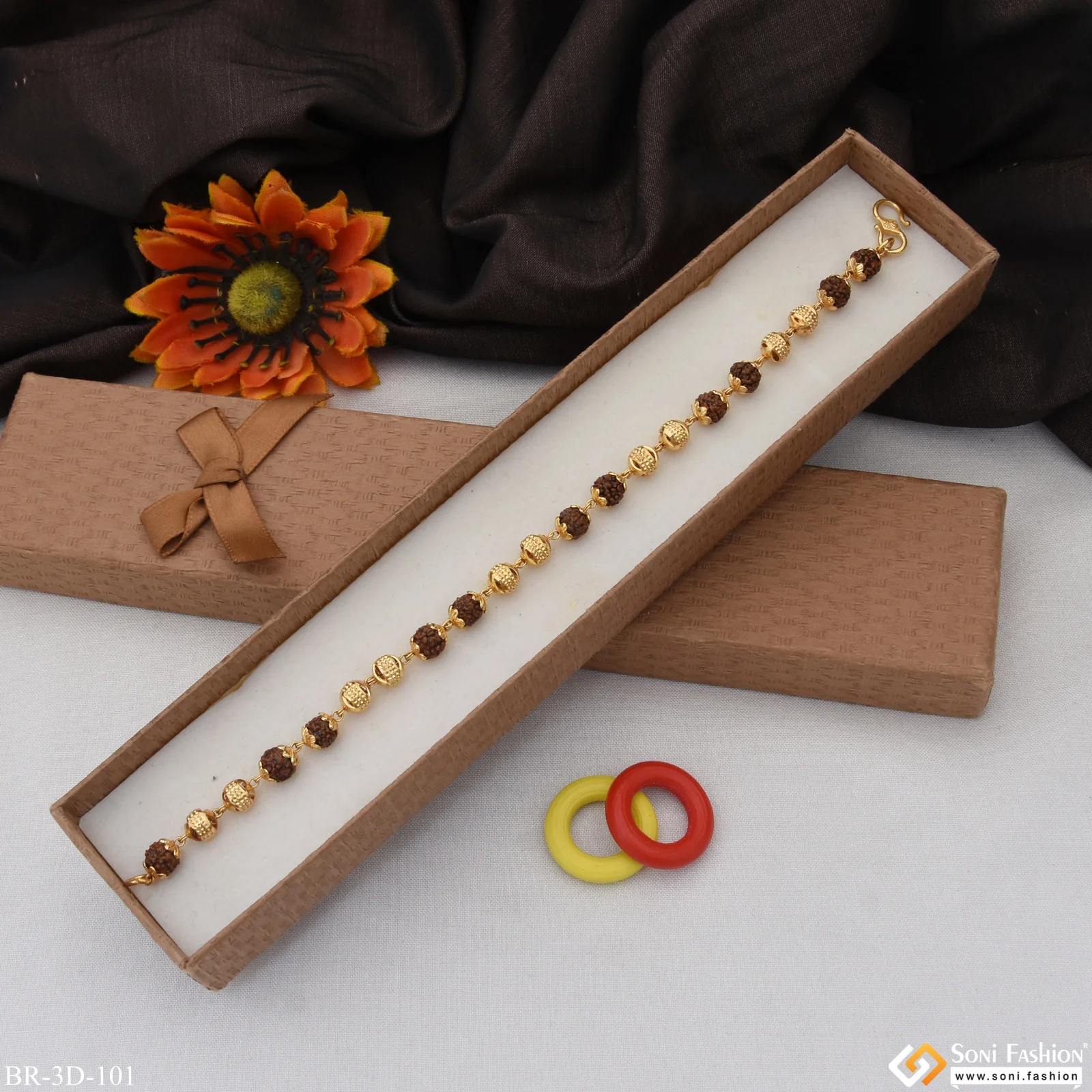 Delicate Design Antique Design Gold Plated Rudraksha Bracelet for Men - Style D101 - Image 3