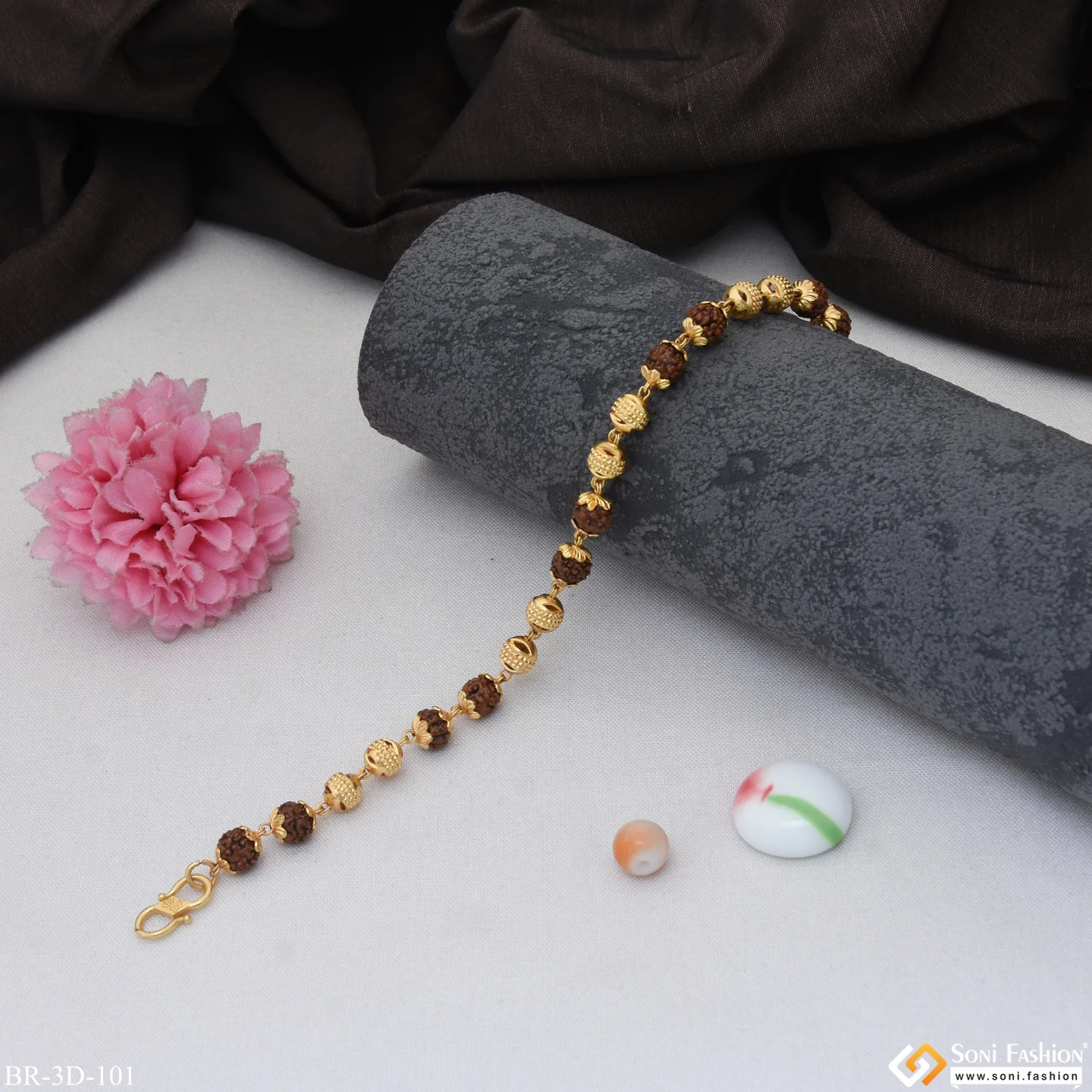 Delicate Design Antique Design Gold Plated Rudraksha Bracelet for Men - Style D101 - Image 4