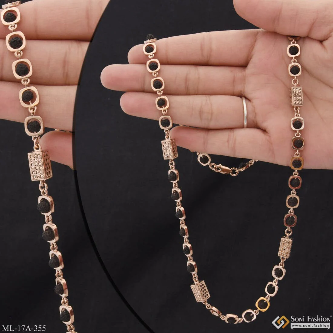 Delicate Design Artisanal Design Rose Gold Color Rudraksha Mala for Men - Style A355 - Image 2