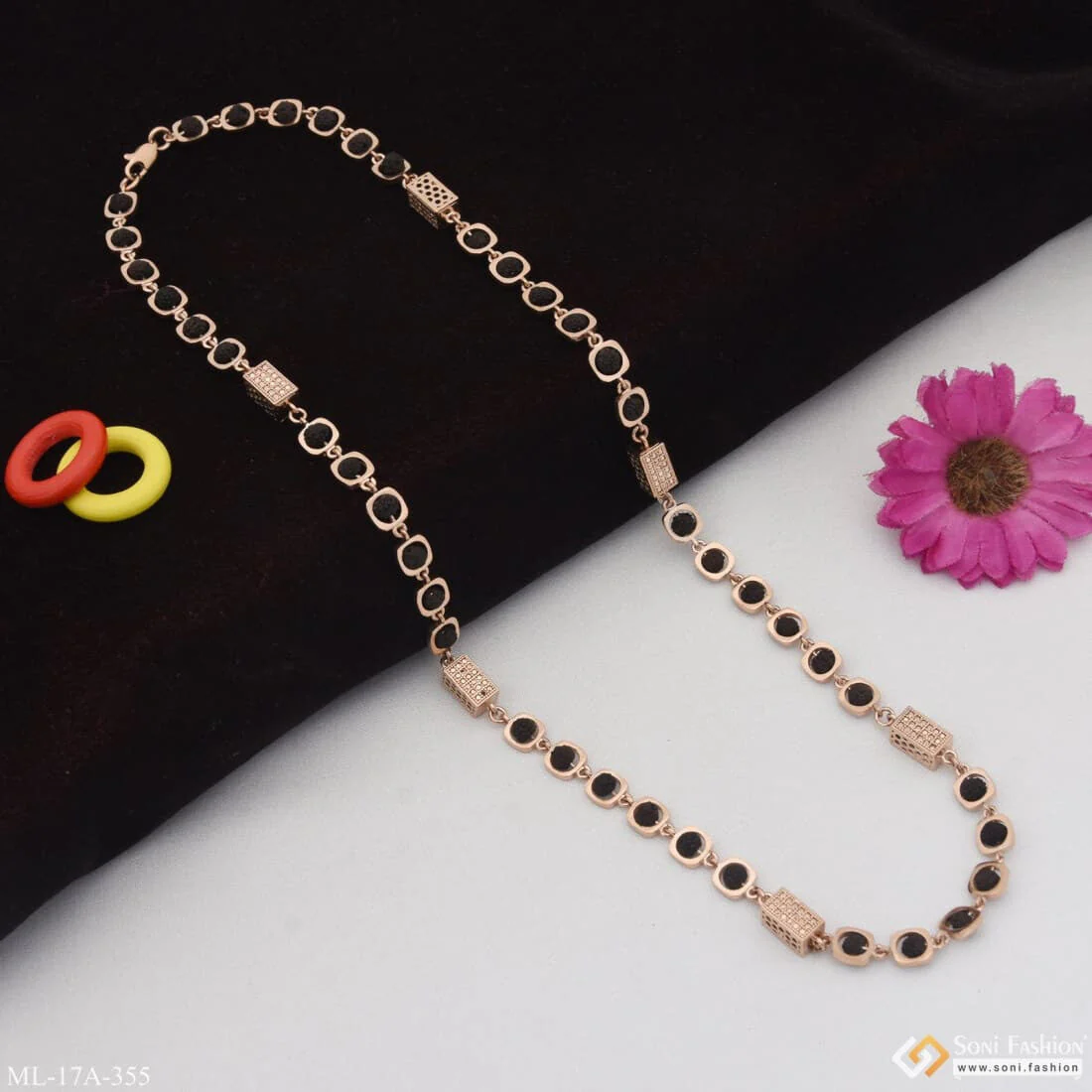 Delicate Design Artisanal Design Rose Gold Color Rudraksha Mala for Men - Style A355 - Image 4