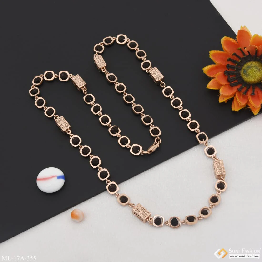 Delicate Design Artisanal Design Rose Gold Color Rudraksha Mala for Men - Style A355 - Image 5