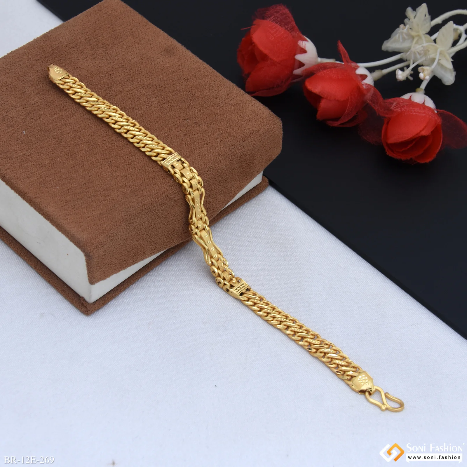 Delicate Design Gold Plated Box Bracelet for Men - Style E269 - Image 4