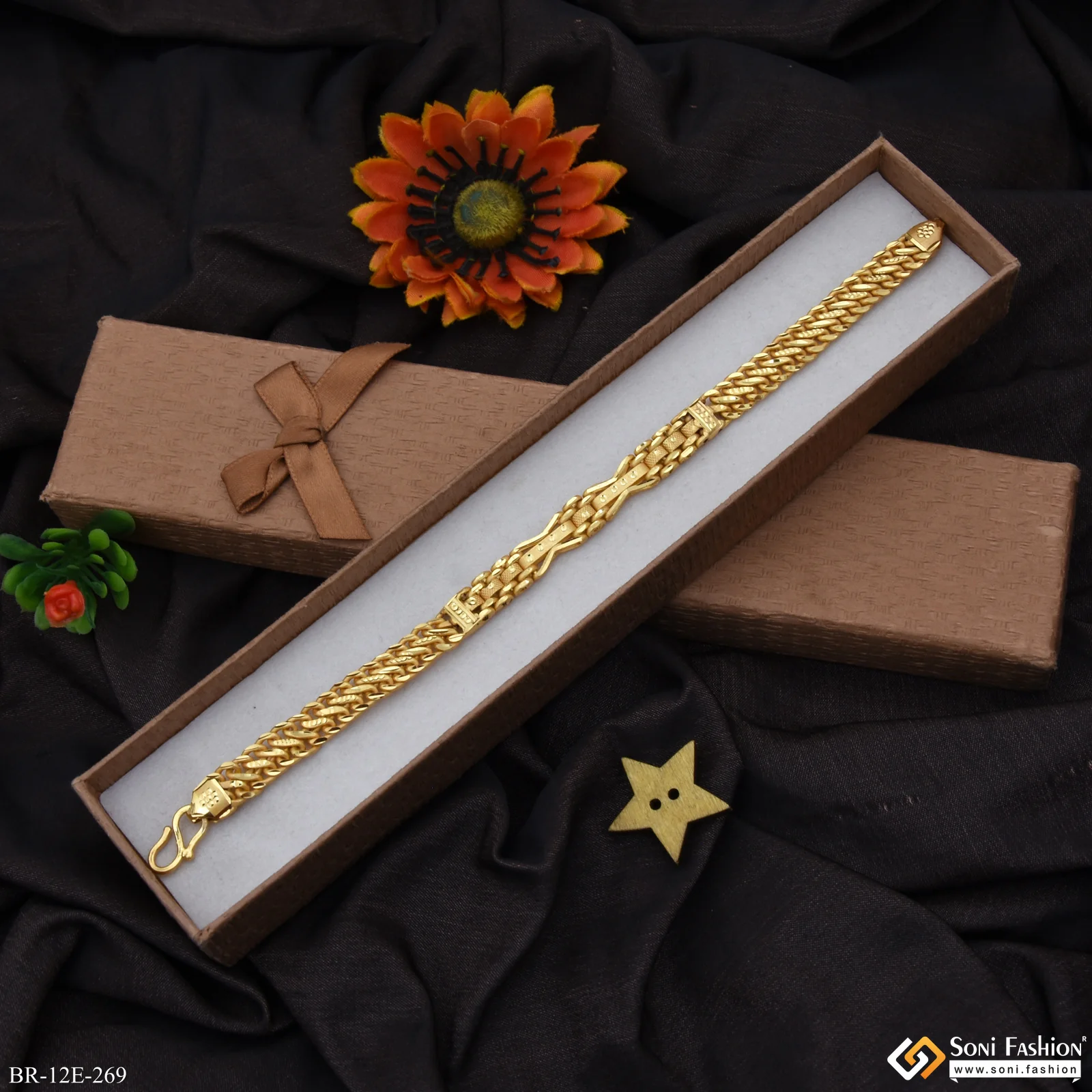 Delicate Design Gold Plated Box Bracelet for Men - Style E269 - Image 5
