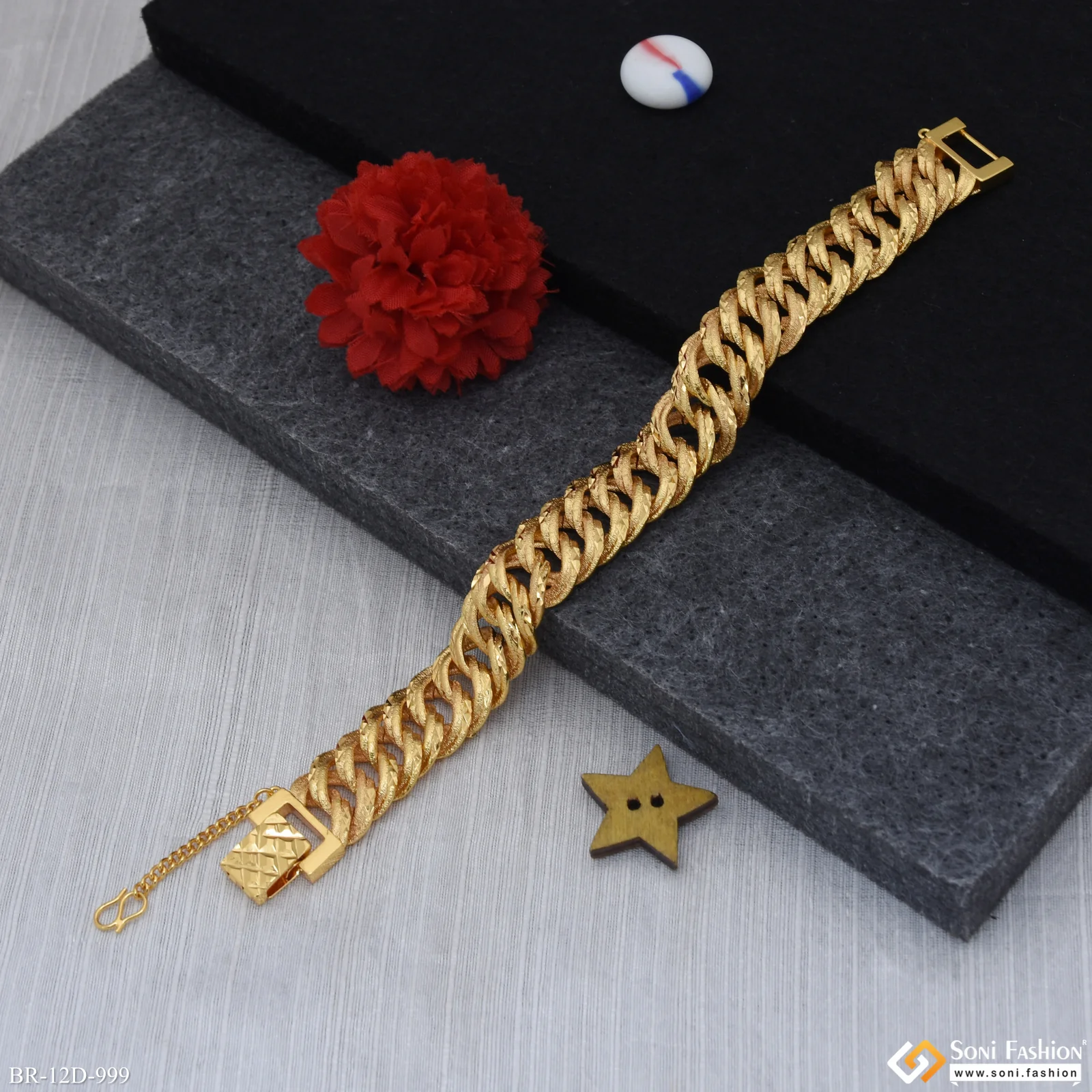 Delicate Design Gold Plated Link Bracelet for Men - Style D999 - Image 5