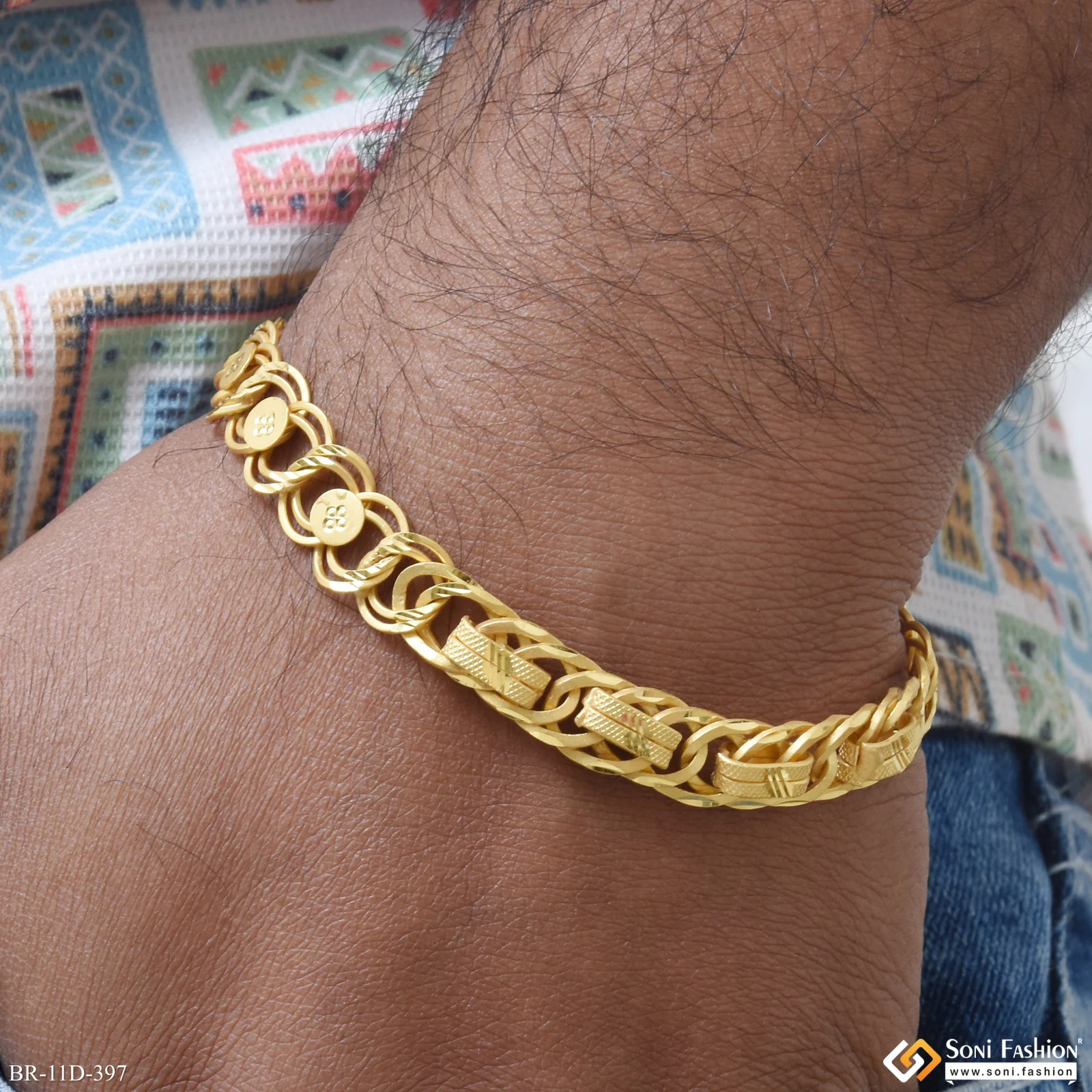 Delicate Design Gold Plated Linked Bracelet for Men - Style D397 - Image 2