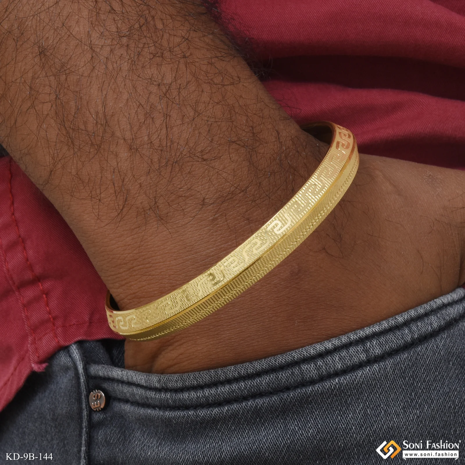 Delicate Design Gold Plated Punjabi Kada for Men - Style B144 - Image 2
