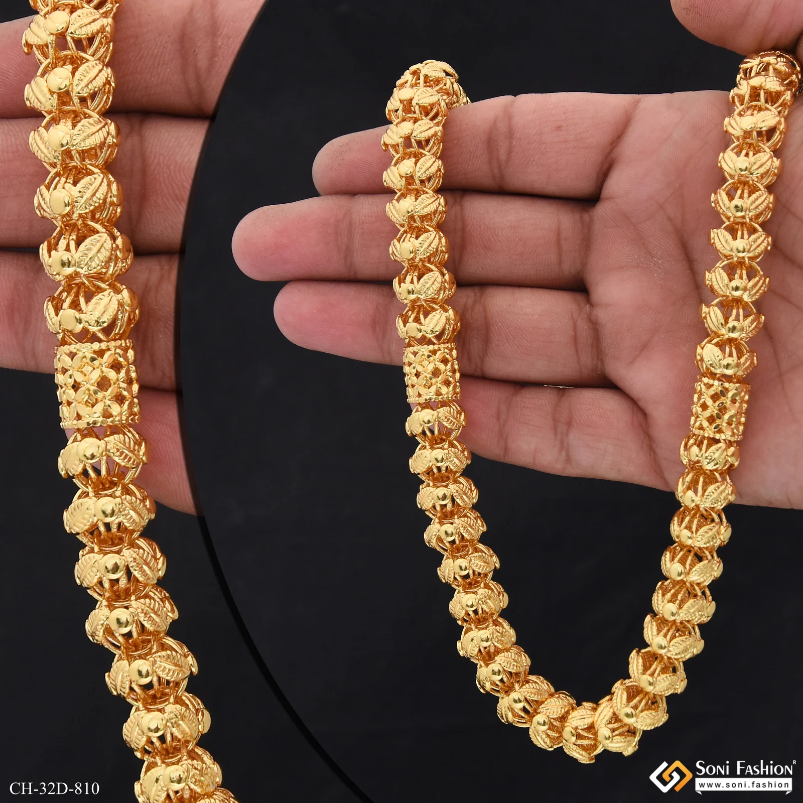 Delicate Design Gold Plated Rajwadi Chain for Men - Style D810 - Image 4