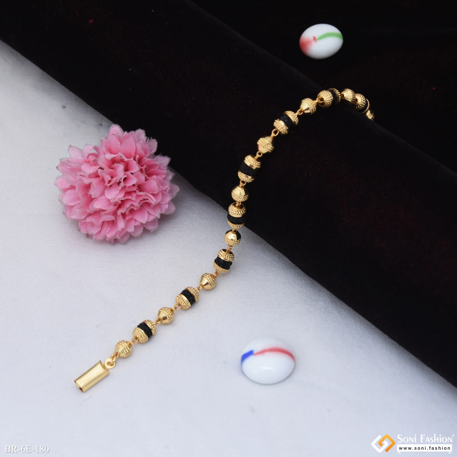 Delicate Design Gold Plated Rudraksha Bracelet for Men - Style E180 - Image 3