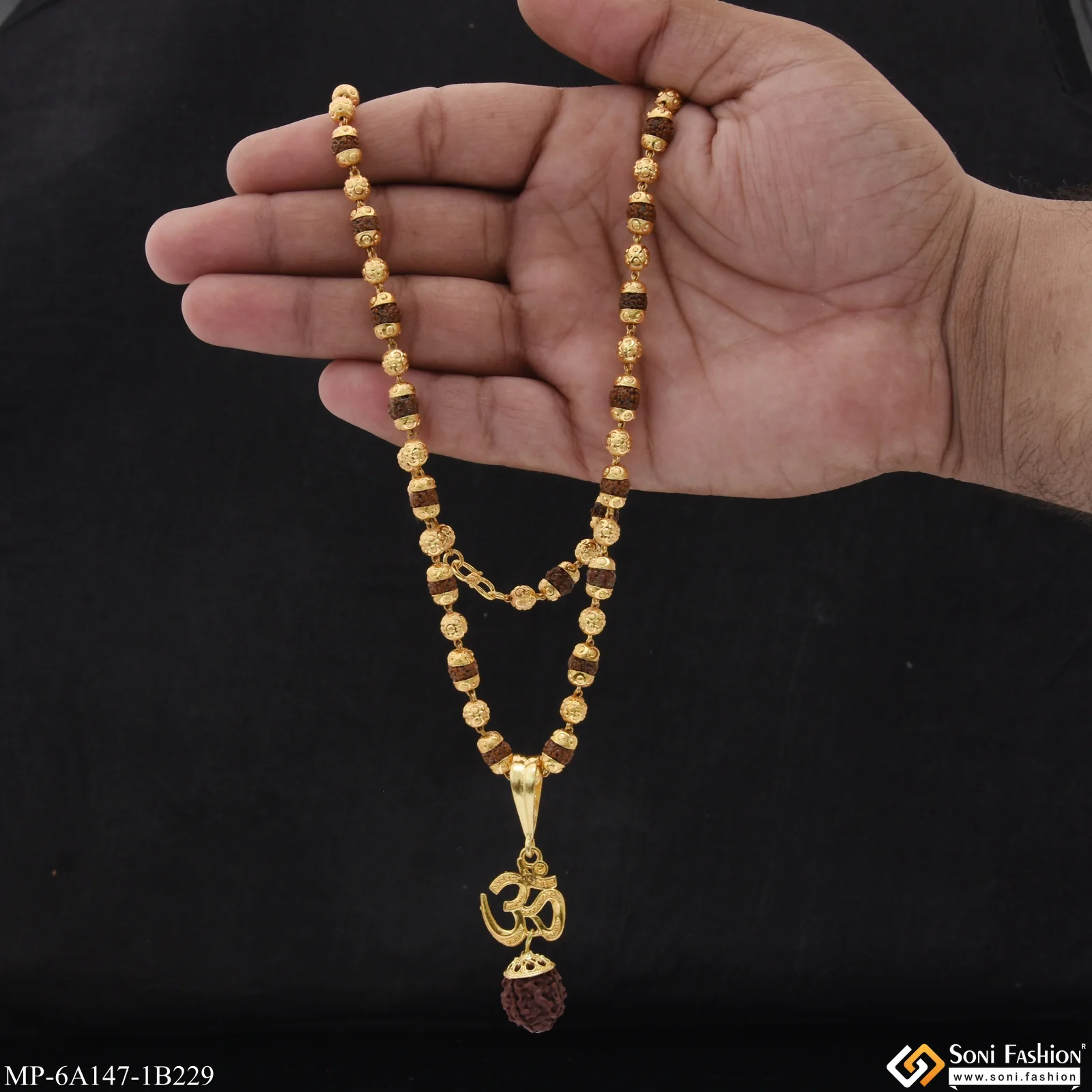Delicate Design Gold Plated Rudraksha Mala with Pendant for Men (MP-A147-B229) - Image 4