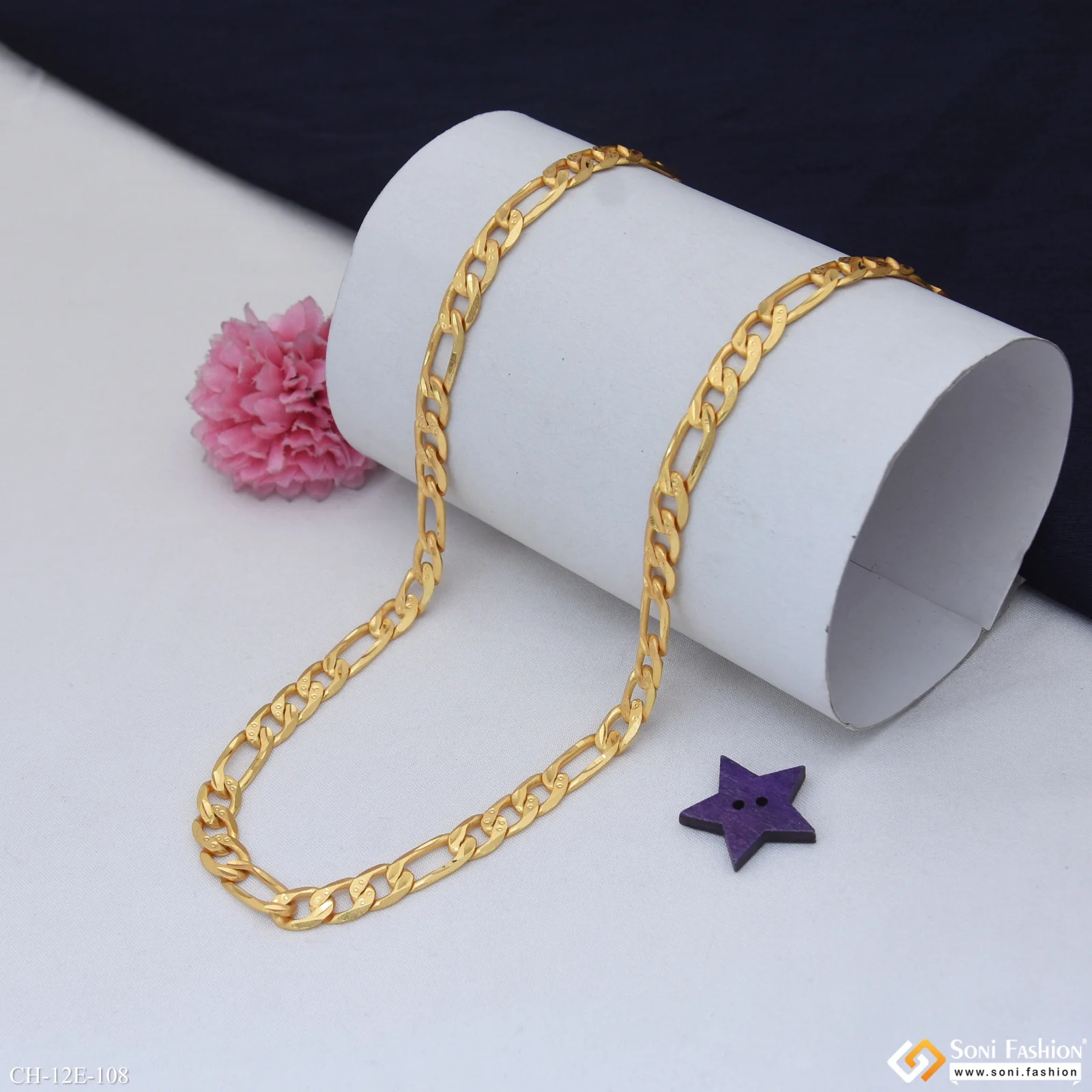 Delicate Design Gold Plated Sachin Chain for Men - Style E108 - Image 3
