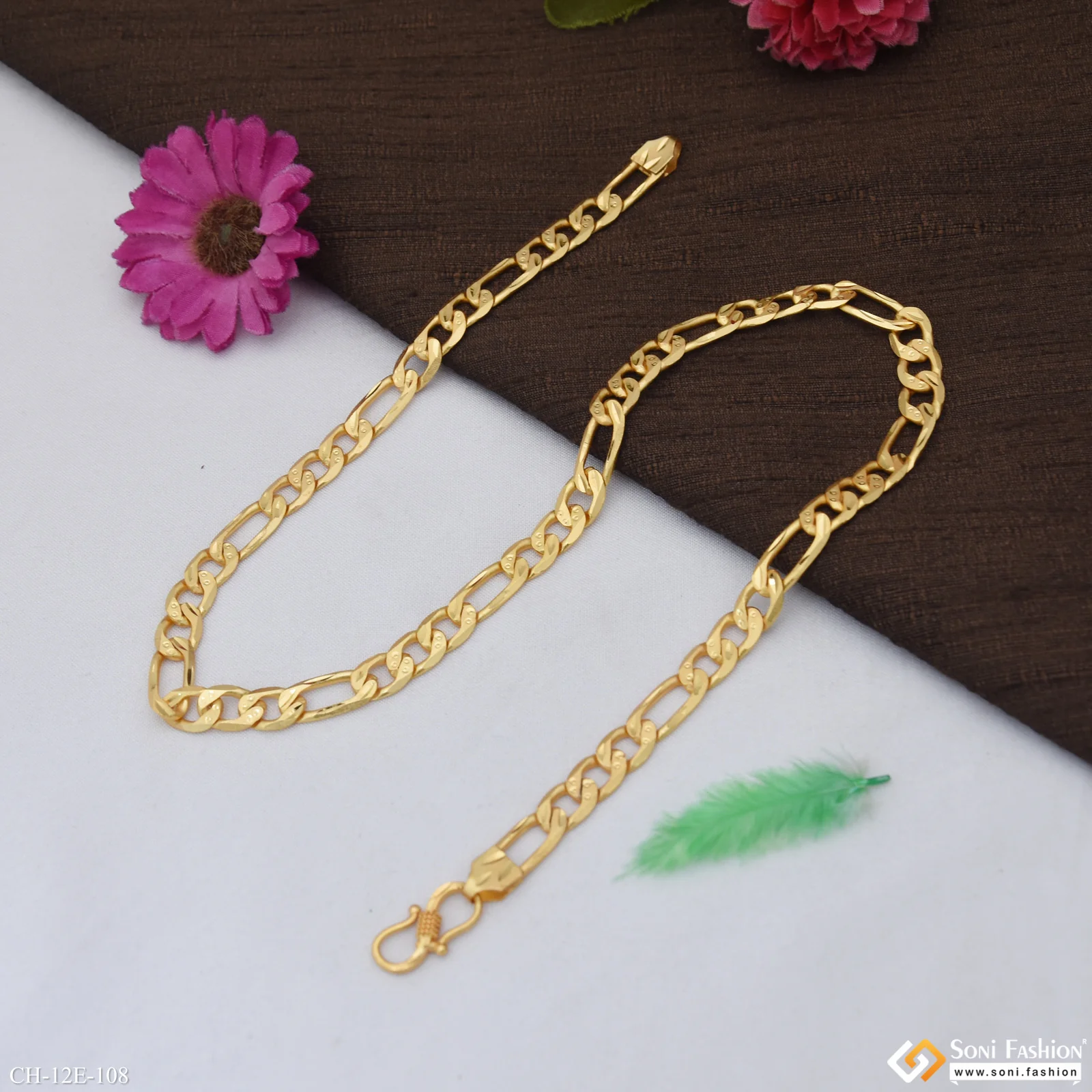 Delicate Design Gold Plated Sachin Chain for Men - Style E108 - Image 5