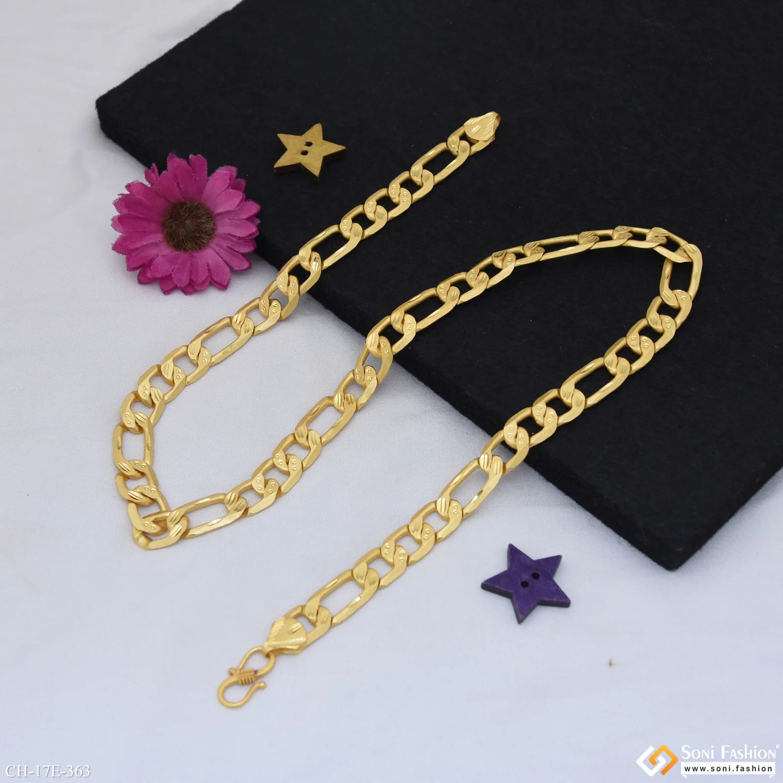Delicate Design Gold Plated Sachin Chain for Men - Style E363 - Image 4