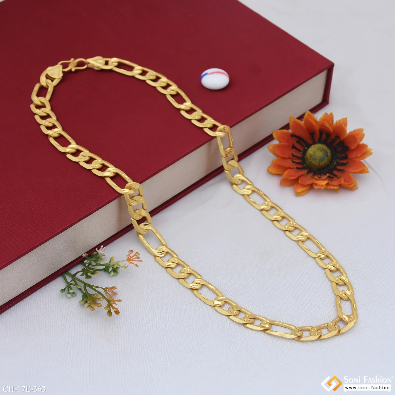 Delicate Design Gold Plated Sachin Chain for Men - Style E363 - Image 5