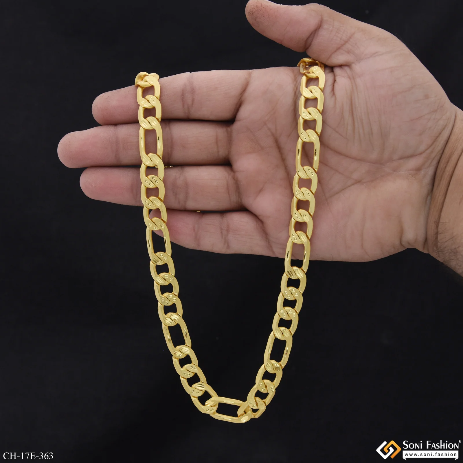 Delicate Design Gold Plated Sachin Chain for Men - Style E363 - Image 6