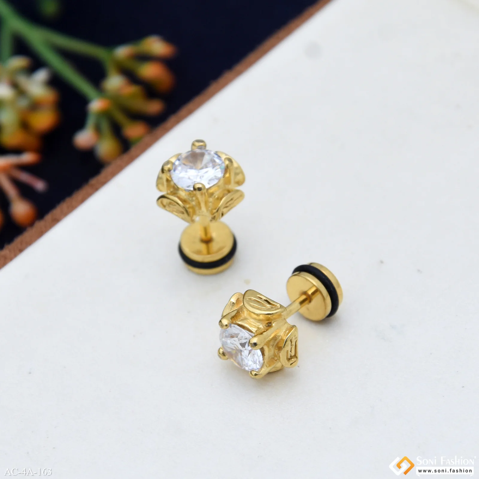 Delicate Design Golden Color Stud Earring for Men (2 Pc) - Style A163 - Image 5