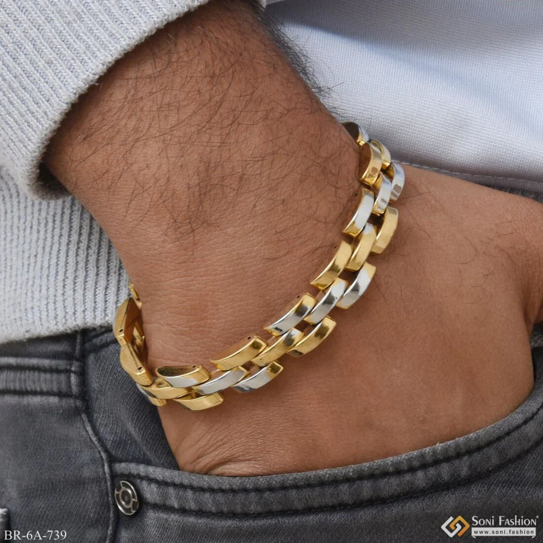 Delight Gold and Rhodium Plated Bracelet for Men - Style A739 - Image 2