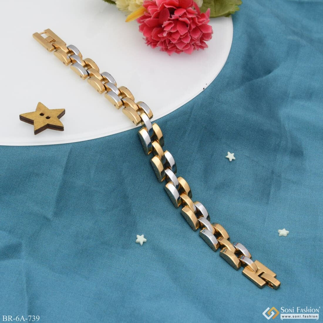 Delight Gold and Rhodium Plated Bracelet for Men - Style A739 - Image 3