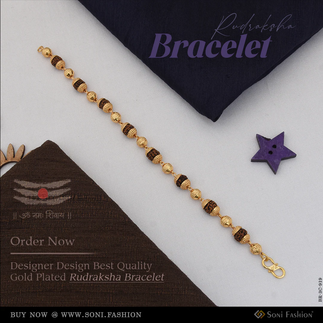 Designer Design Best Quality Gold Plated Rudraksha Bracelet for Men - Style C919