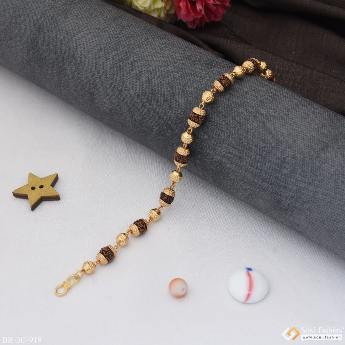 Designer Design Best Quality Gold Plated Rudraksha Bracelet for Men - Style C919 - Image 4