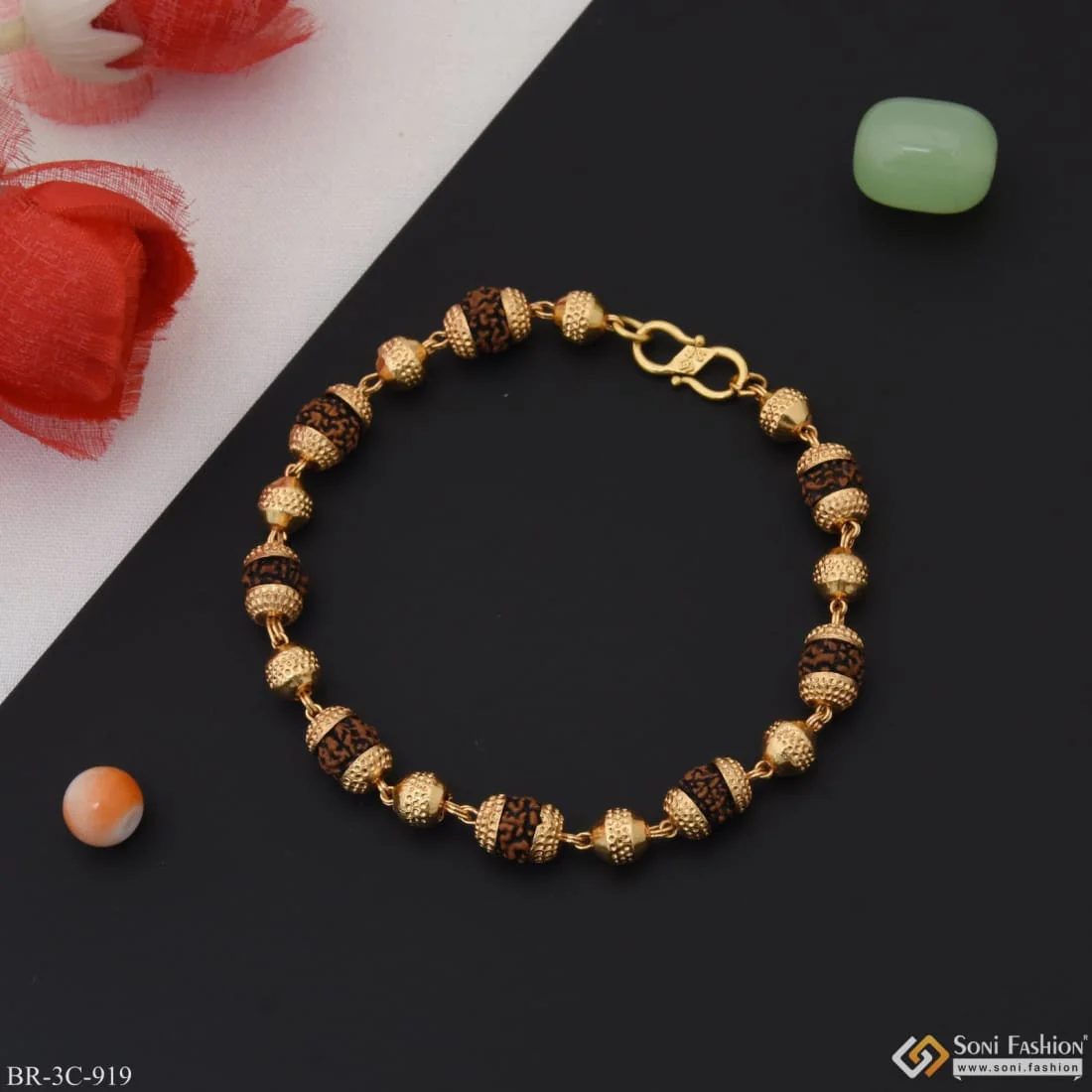 Designer Design Best Quality Gold Plated Rudraksha Bracelet for Men - Style C919 - Image 6