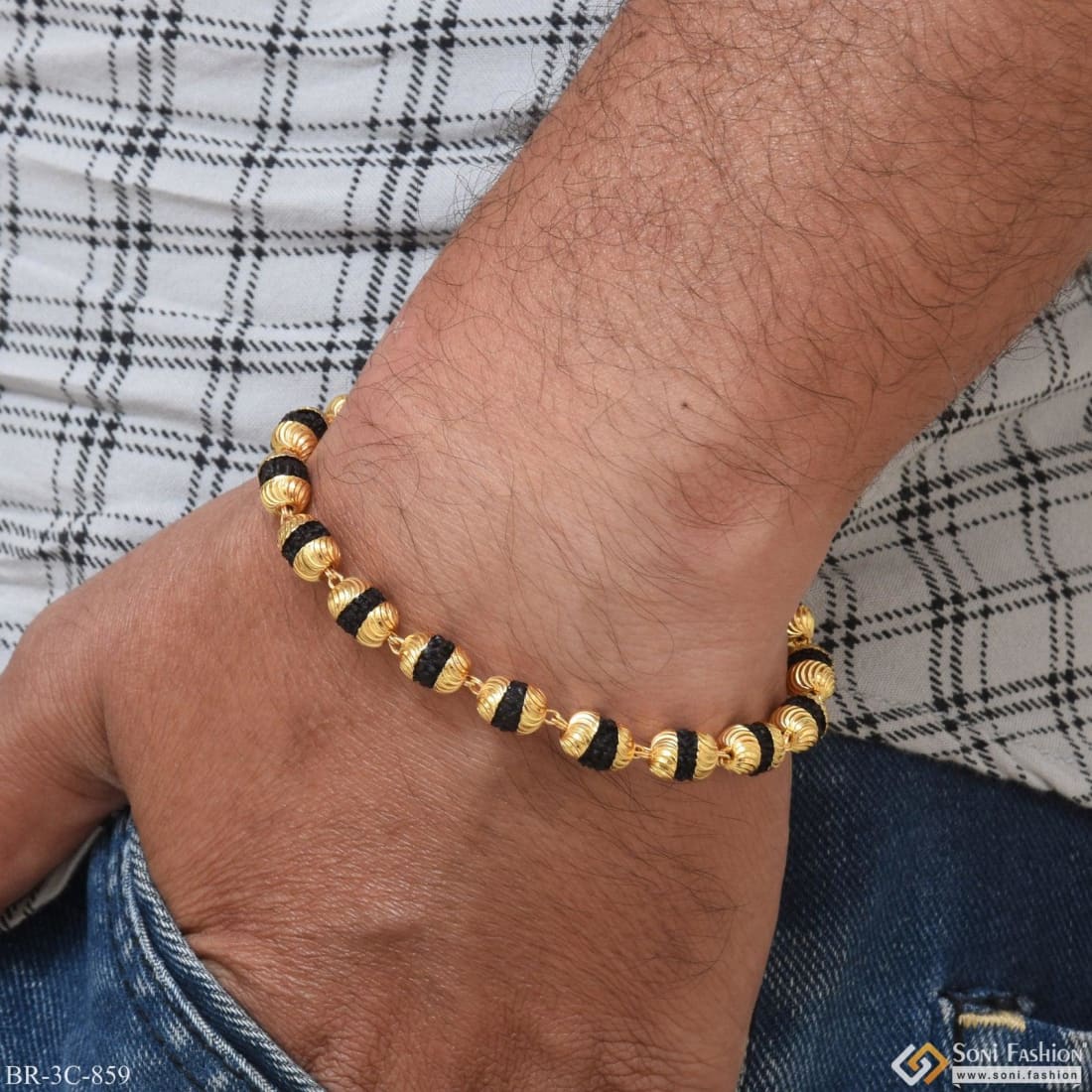 Designer Design Best Quality Gold Plated Rudraksha Bracelet for Men - Style C859 - Image 4