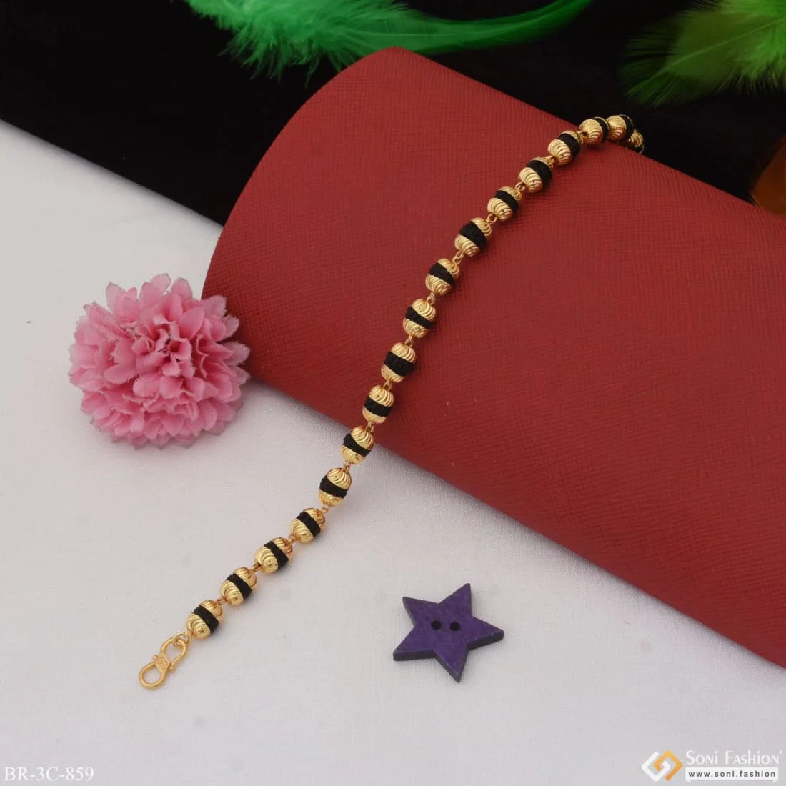 Designer Design Best Quality Gold Plated Rudraksha Bracelet for Men - Style C859 - Image 5