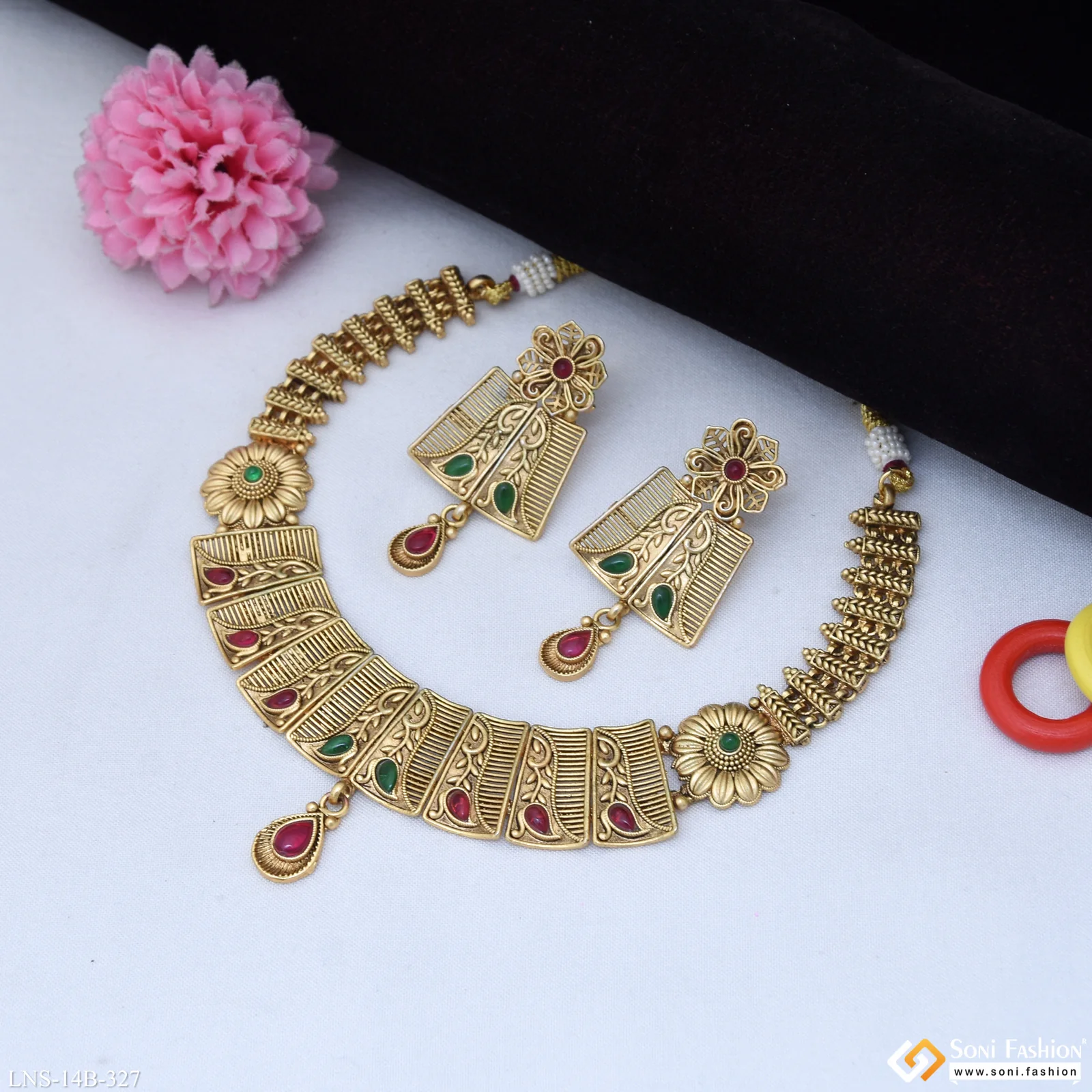 Designer Gold Plated Antique Necklace Set for Women - Style B327 - Image 4