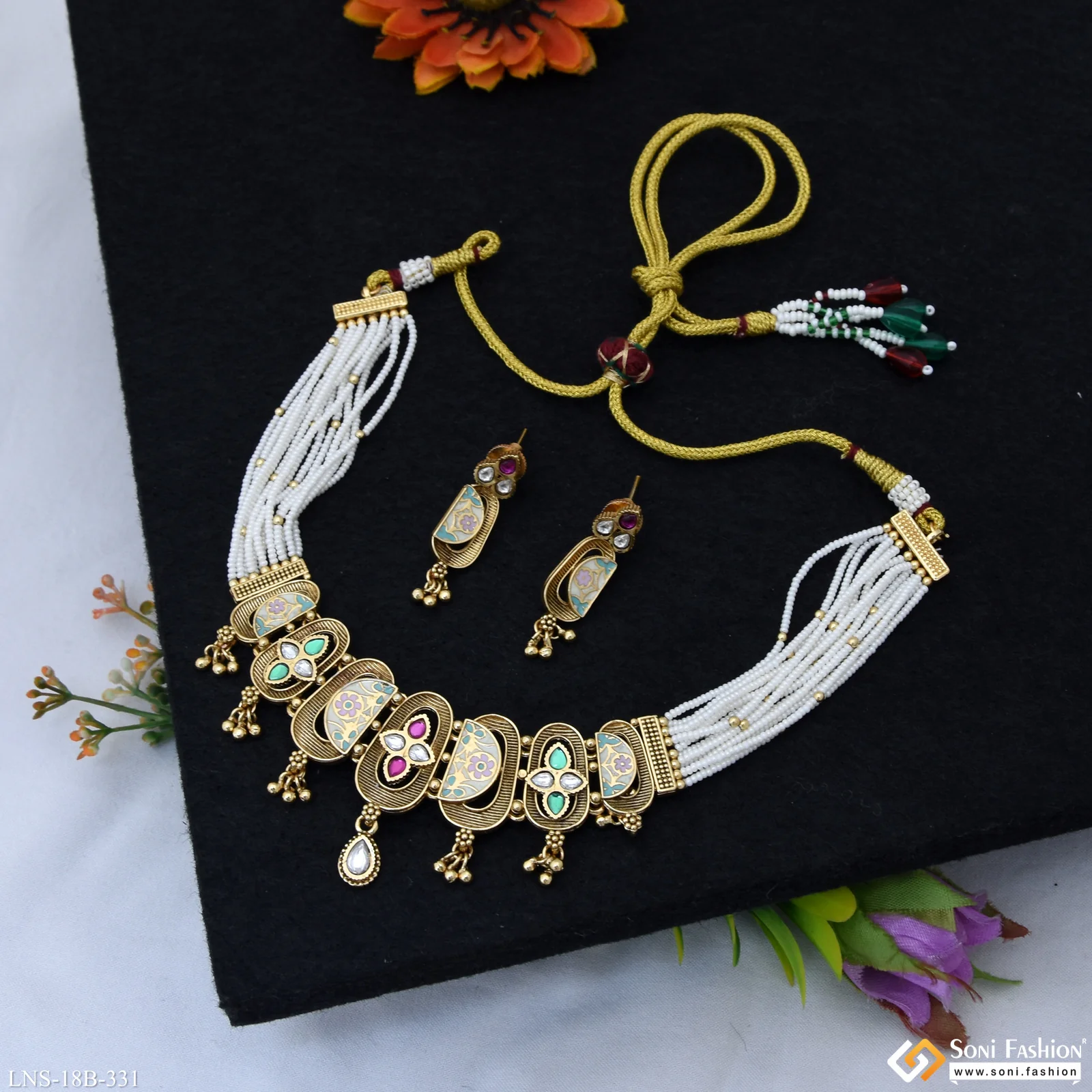 Designer Gold Plated Antique Necklace Set for Women - Style B331 - Image 5