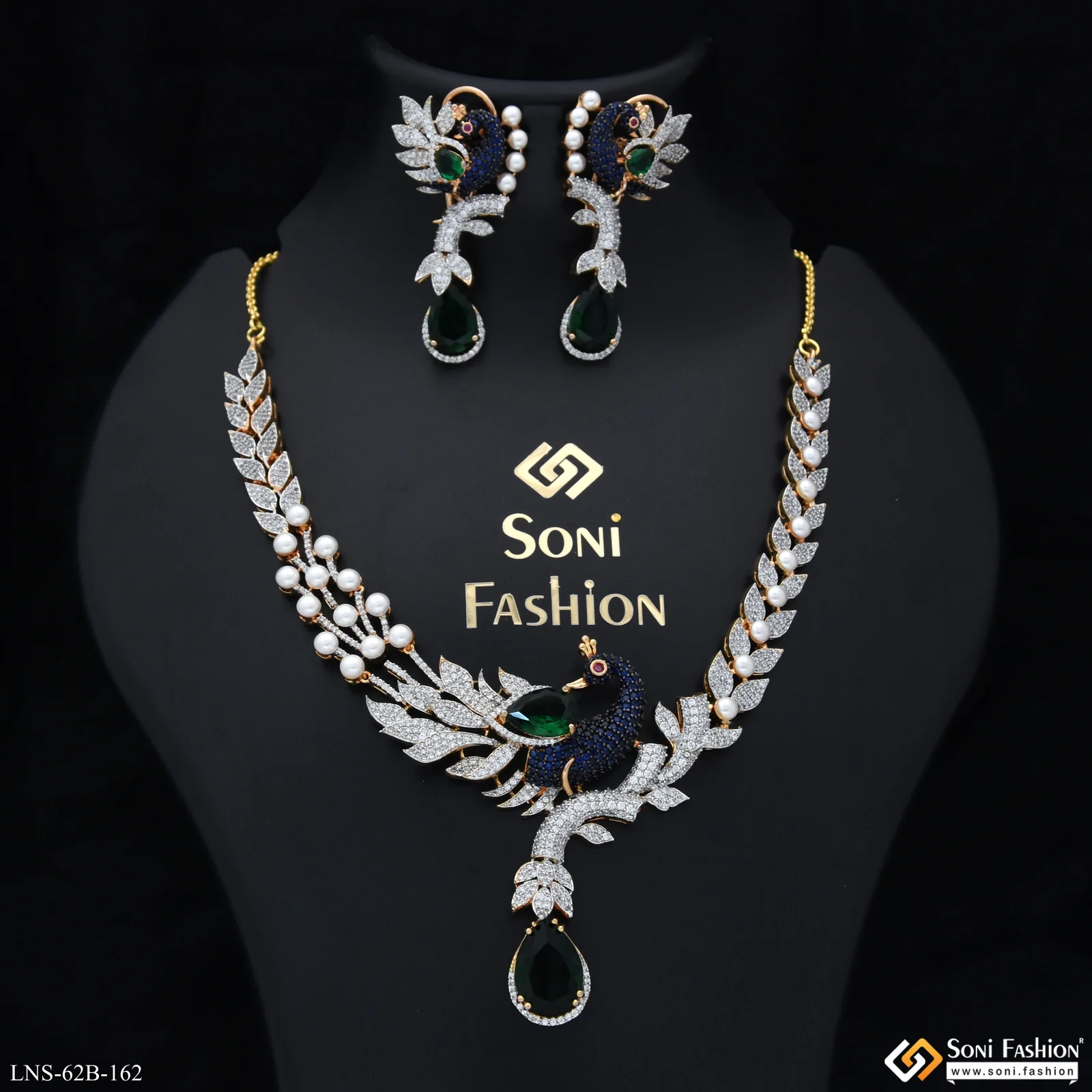 Designer Gold Plated Diamond Necklace Set for Ladies - Style B162