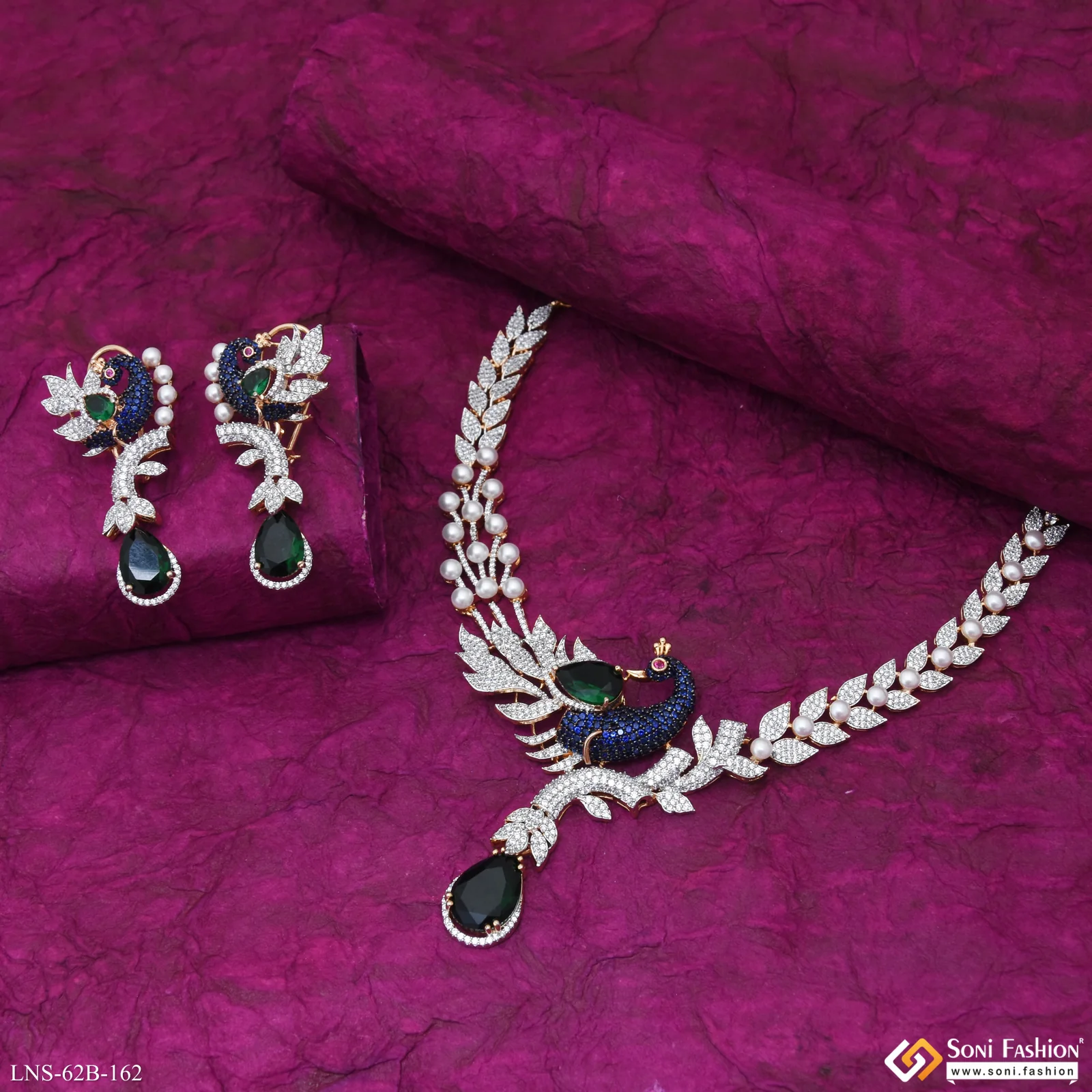 Designer Gold Plated Diamond Necklace Set for Ladies - Style B162 - Image 2