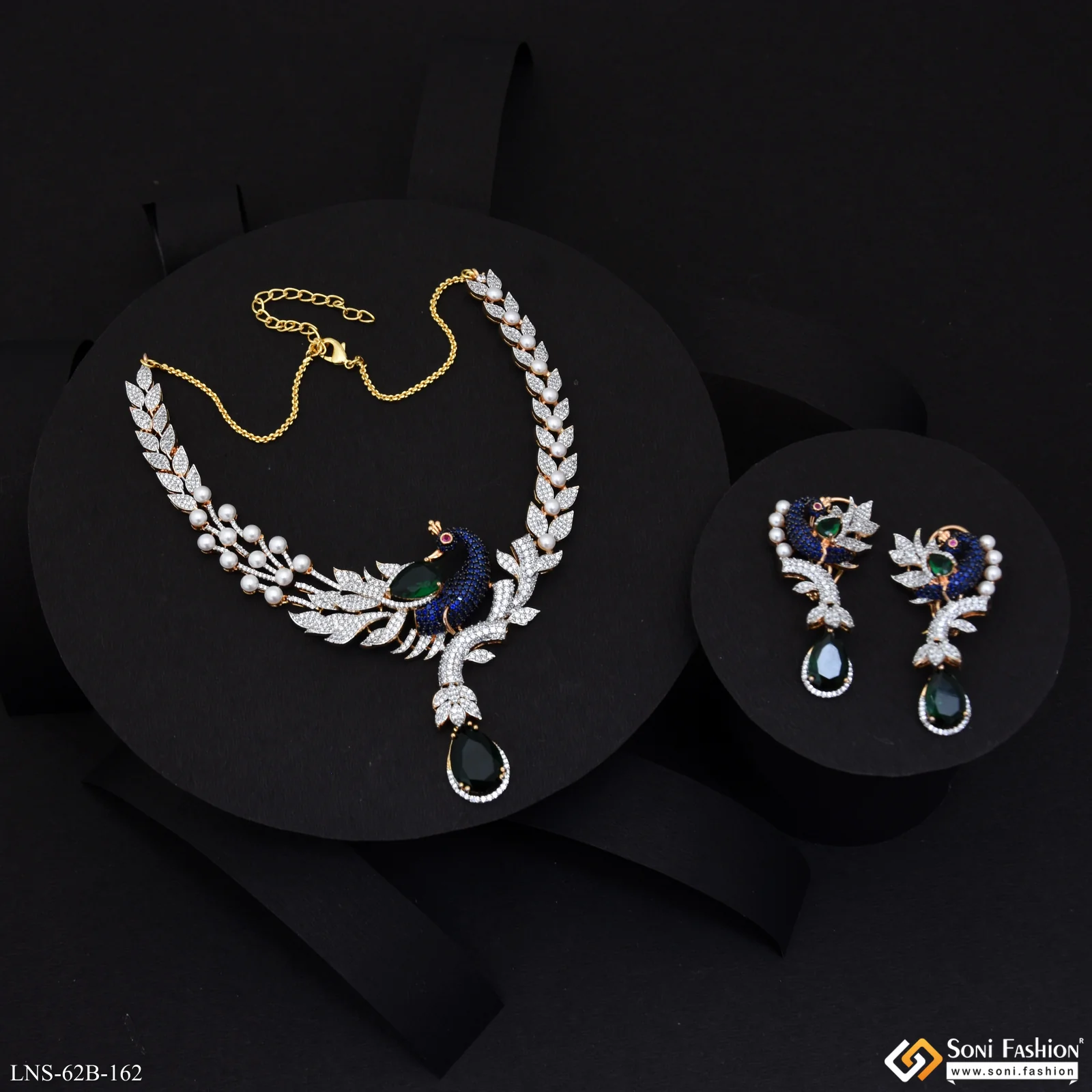 Designer Gold Plated Diamond Necklace Set for Ladies - Style B162 - Image 3
