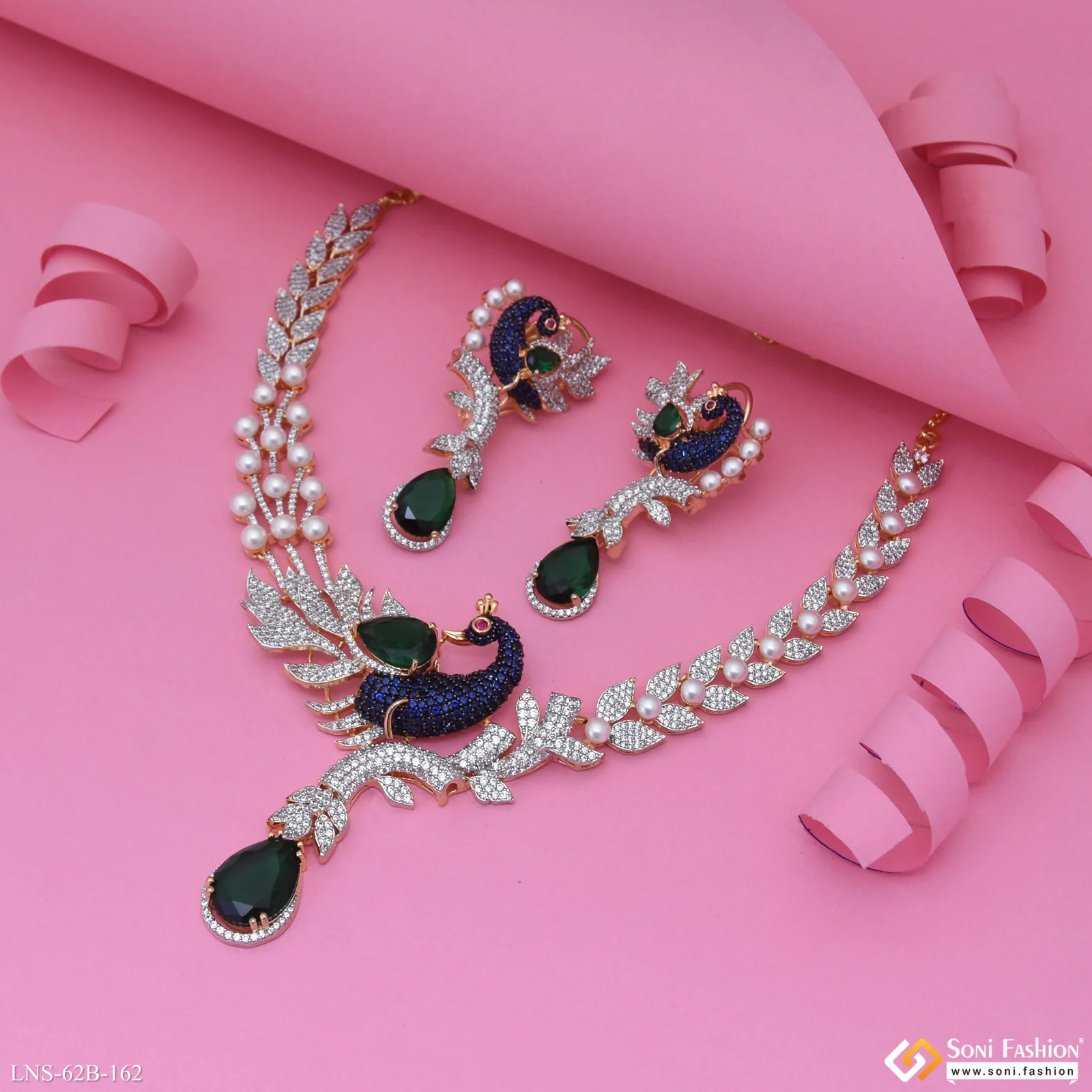 Designer Gold Plated Diamond Necklace Set for Ladies - Style B162 - Image 4