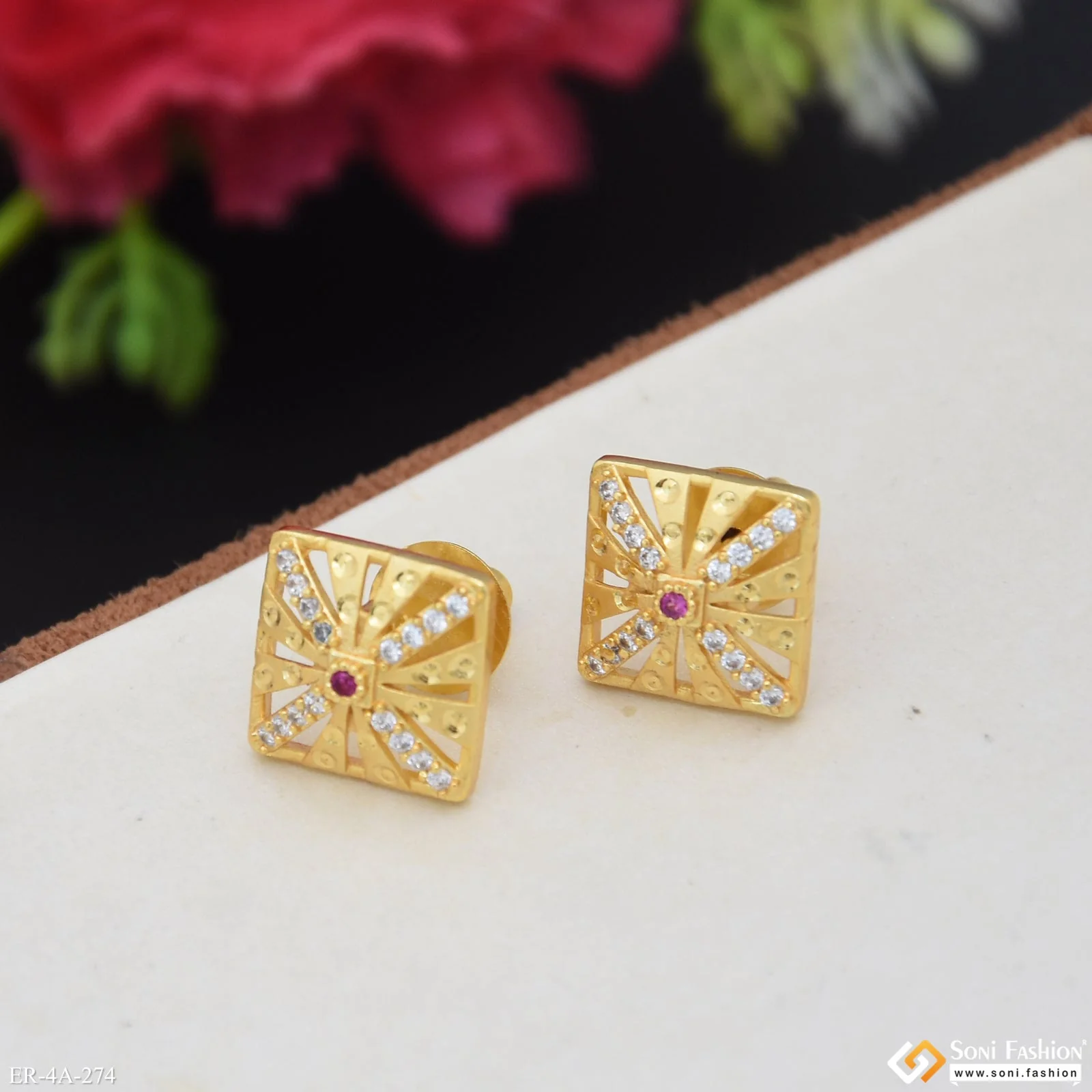 Designer Gold Plated Earrings for Ladies - Style A274 - Image 4