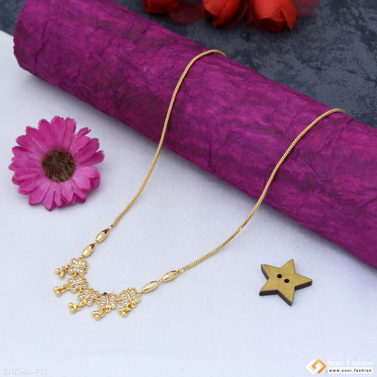 Designer Gold Plated Necklace for Ladies - Style A753 - Image 3