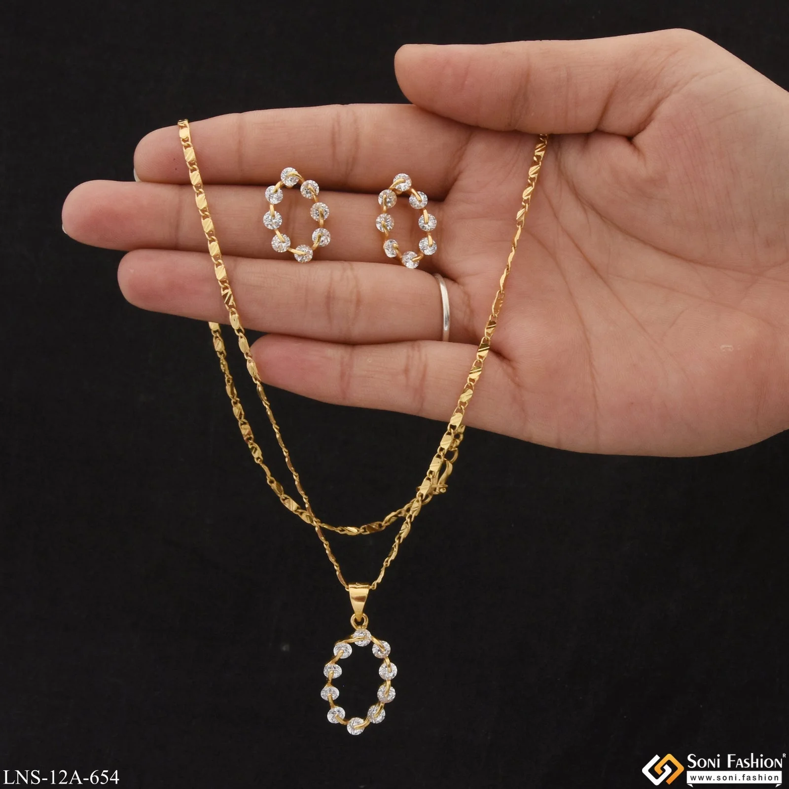 Designer with Diamond Cool Design Gold Plated Necklace Set for Lady - Style A654 - Image 2
