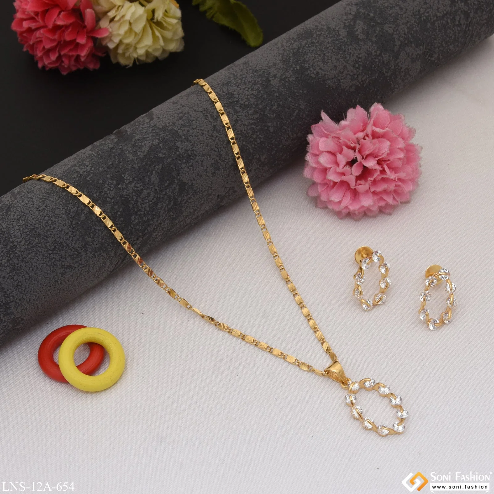 Designer with Diamond Cool Design Gold Plated Necklace Set for Lady - Style A654 - Image 3