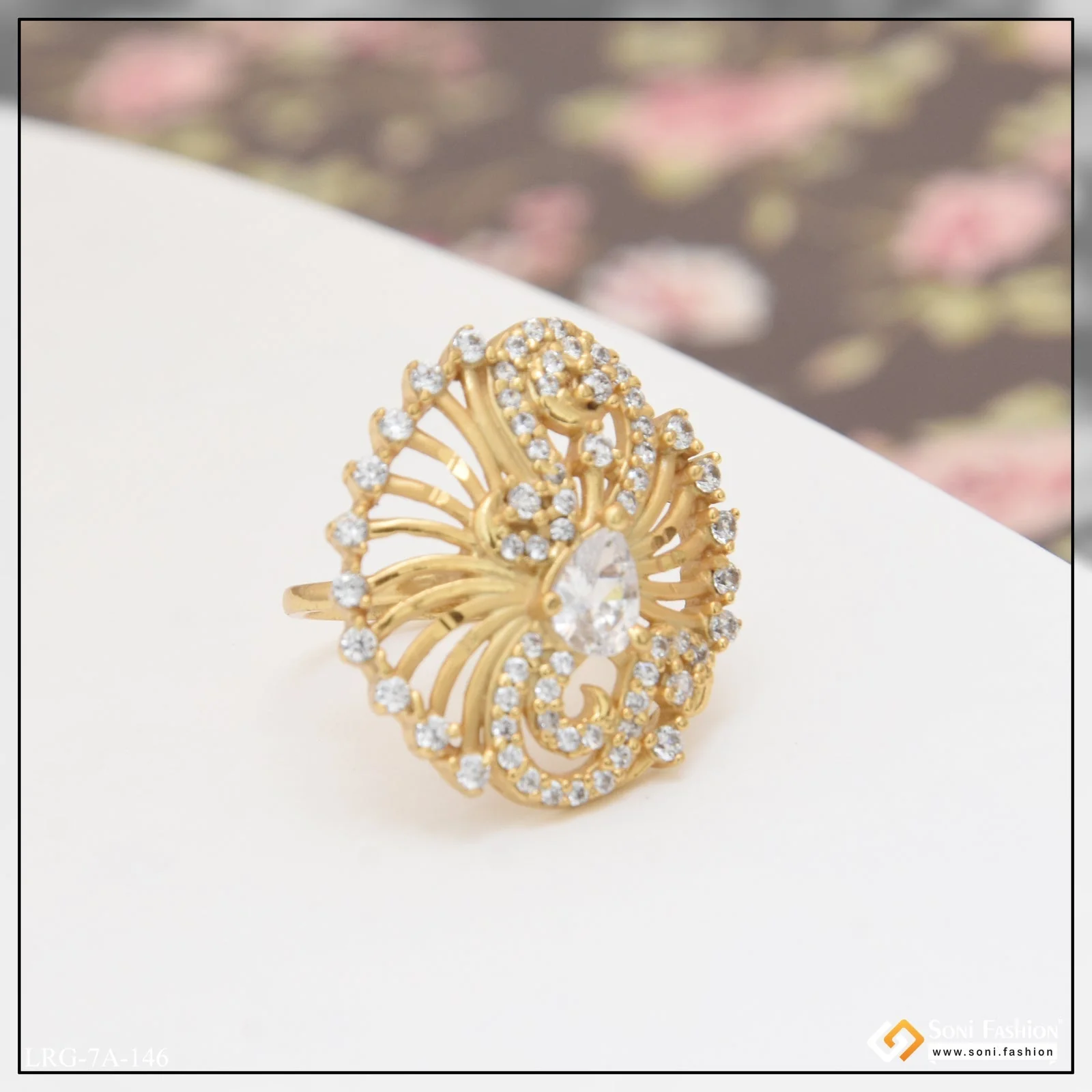 Designer with Diamond Unique Design Gold Plated Ring for Lady - Style LRG-146 - Image 2