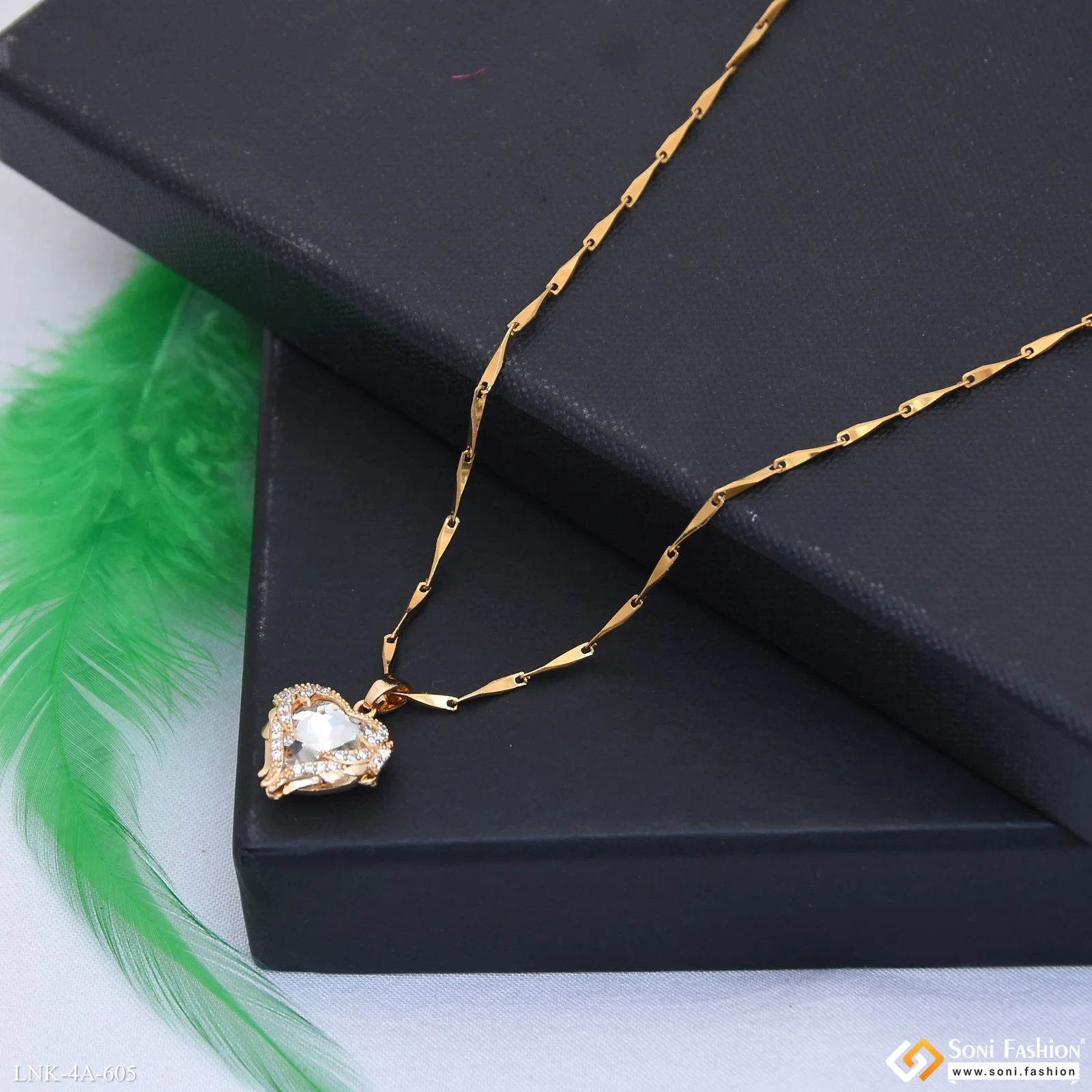 Diamond Heart Pendant With Chain for Ladies - Style A605 - Image 2