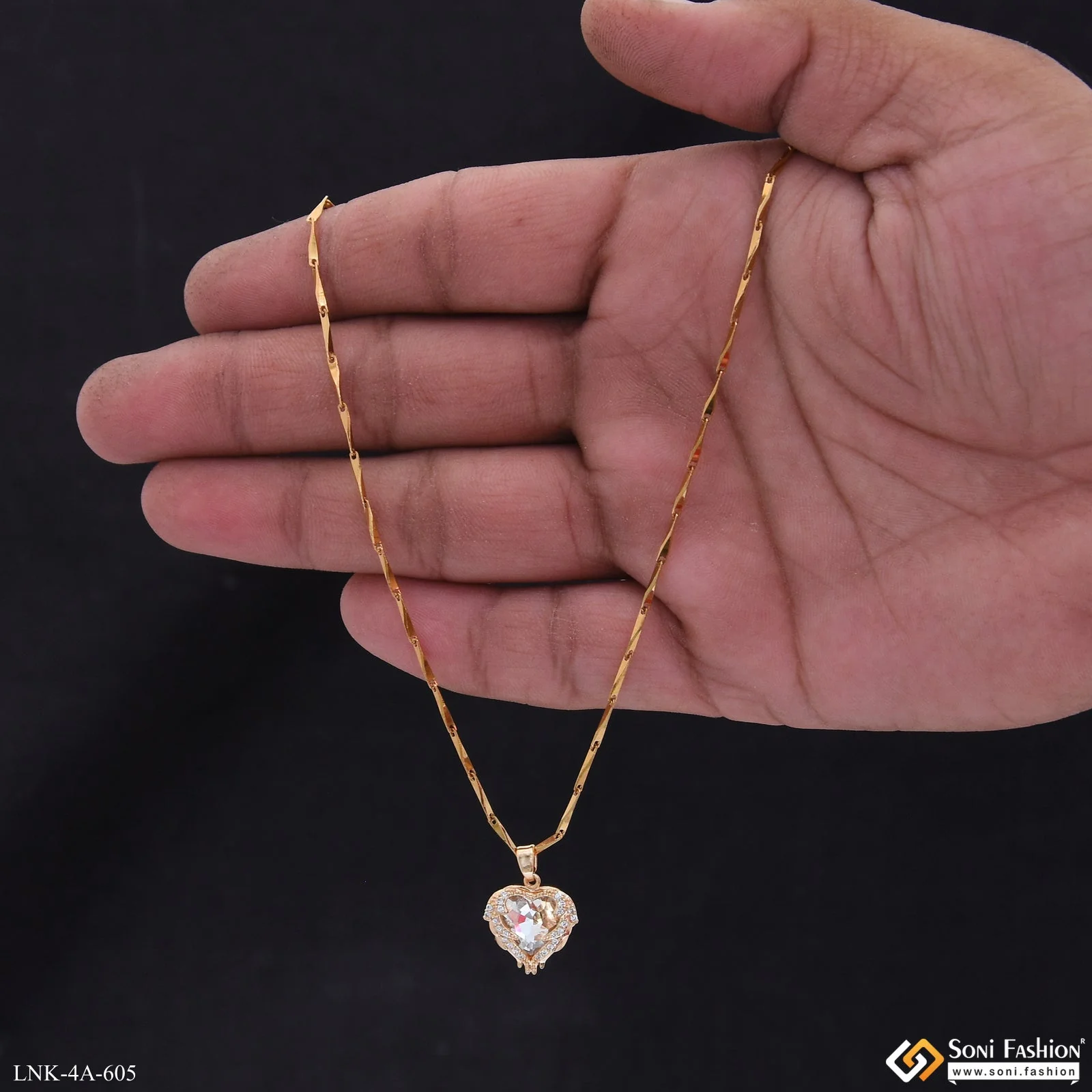 Diamond Heart Pendant With Chain for Ladies - Style A605 - Image 3