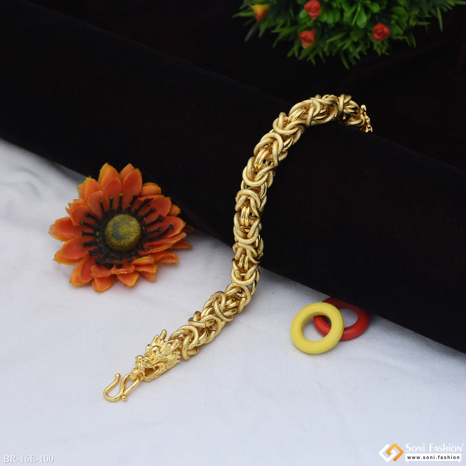 Dragon Face Amazing Design Gold Plated Link Bracelet for Men - Style E100 - Image 4