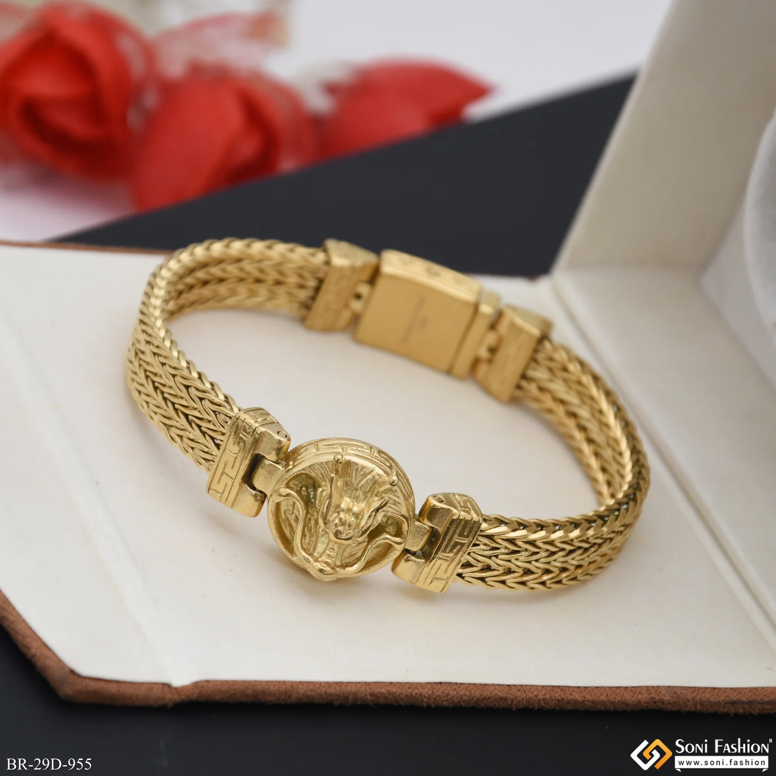 Dragon Face Golden Color Stainless Steel Bracelet for Men - Style D955 - Image 2