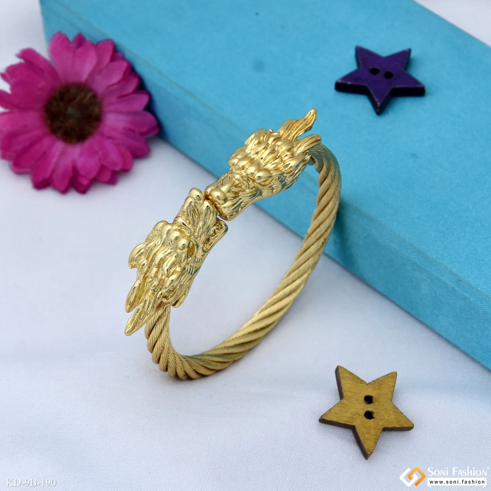 Dragon Funky Design Gold Plated Kada for Men - Style B190 - Image 3