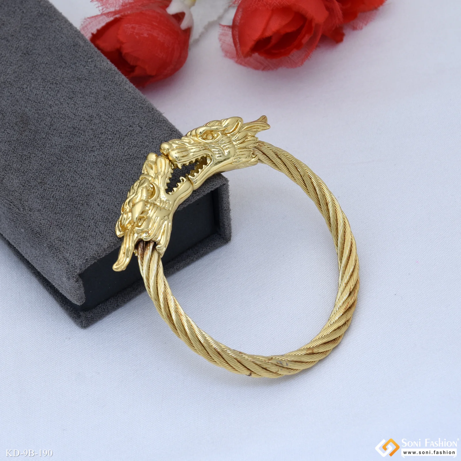 Dragon Funky Design Gold Plated Kada for Men - Style B190 - Image 4