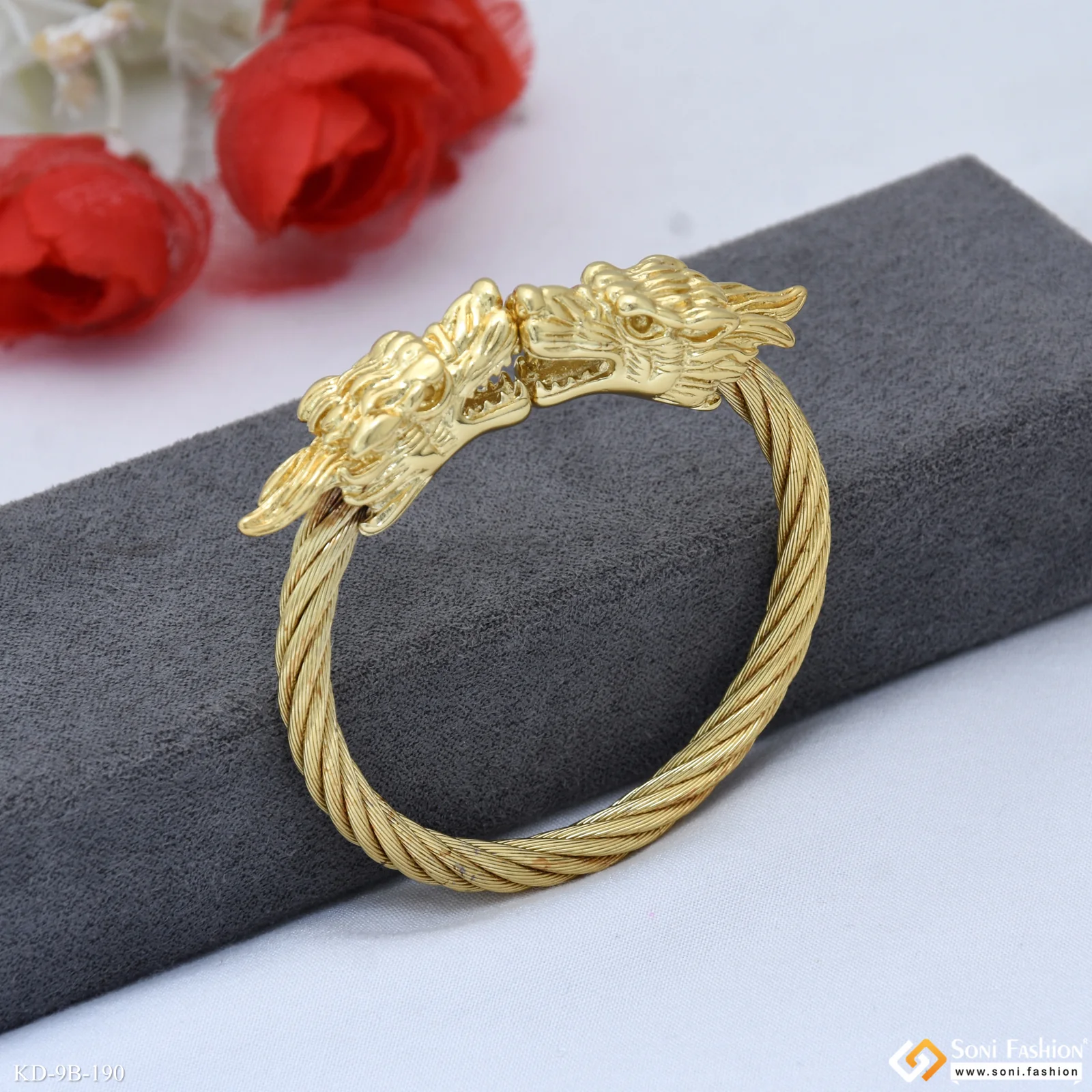 Dragon Funky Design Gold Plated Kada for Men - Style B190 - Image 5