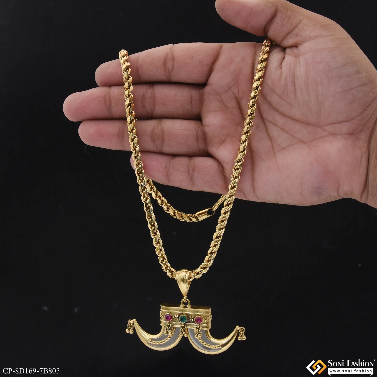 Dual Funky Design 18k Gold Plated Pendant With Chain for Men (CP-D169-B805) - Image 2
