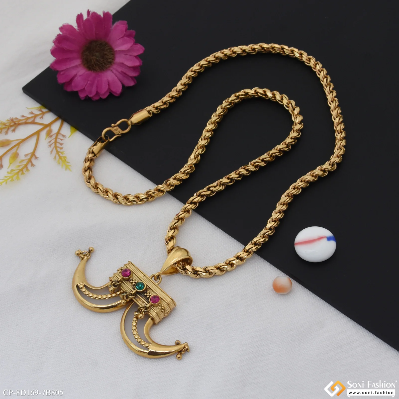 Dual Funky Design 18k Gold Plated Pendant With Chain for Men (CP-D169-B805) - Image 4