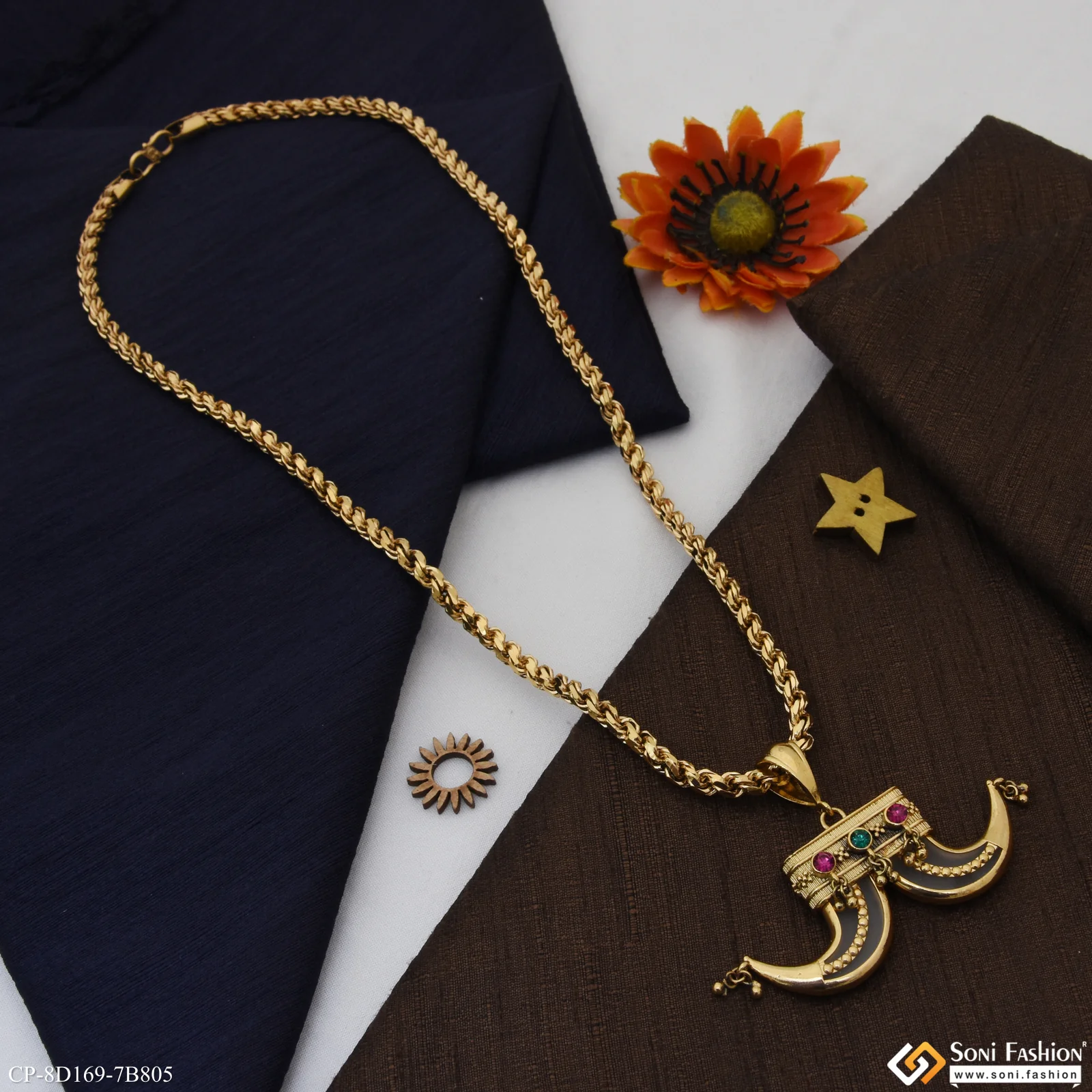 Dual Funky Design 18k Gold Plated Pendant With Chain for Men (CP-D169-B805) - Image 6