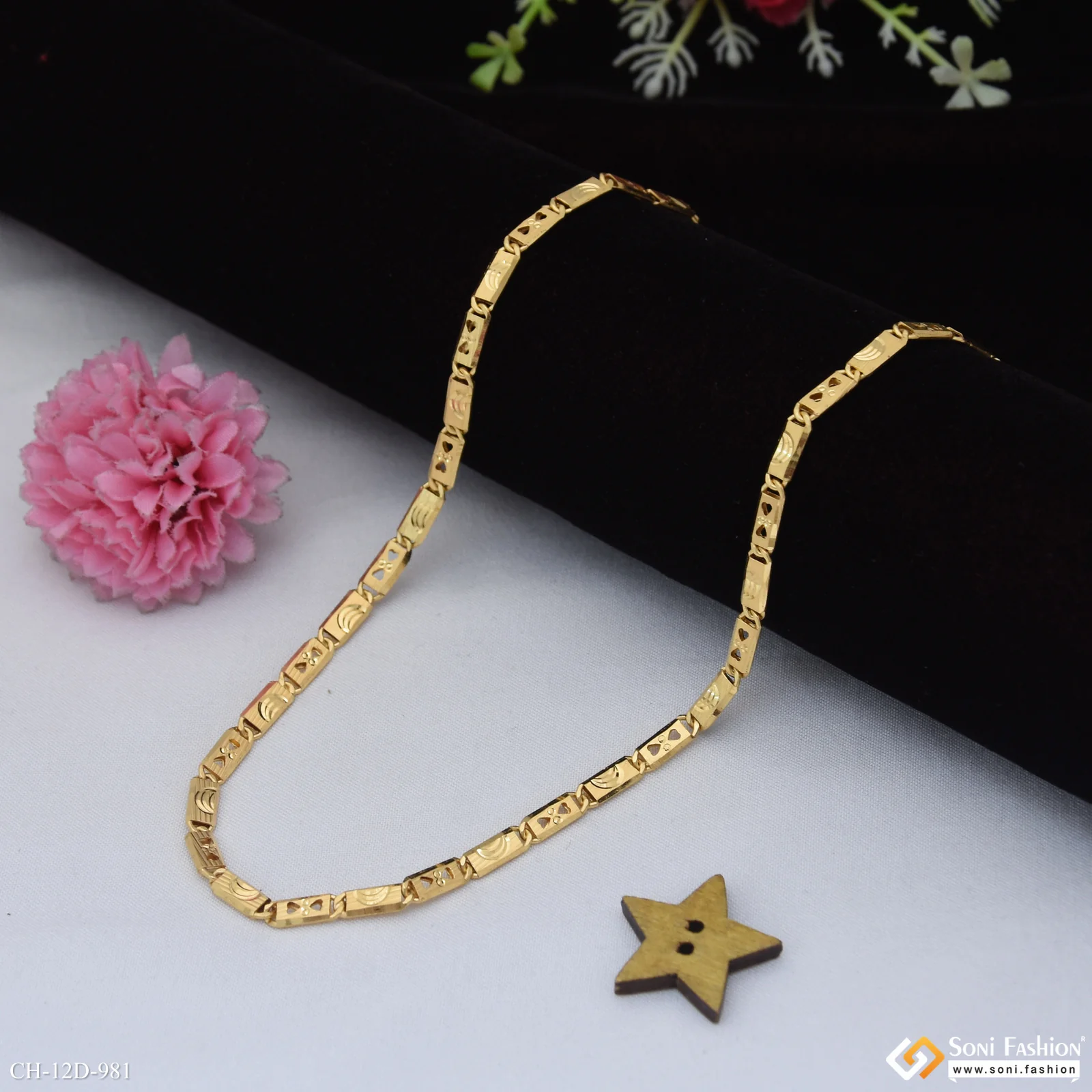 Dual Heart Design Gold Plated Nawabi Chain for Men - Style D981 - Image 3