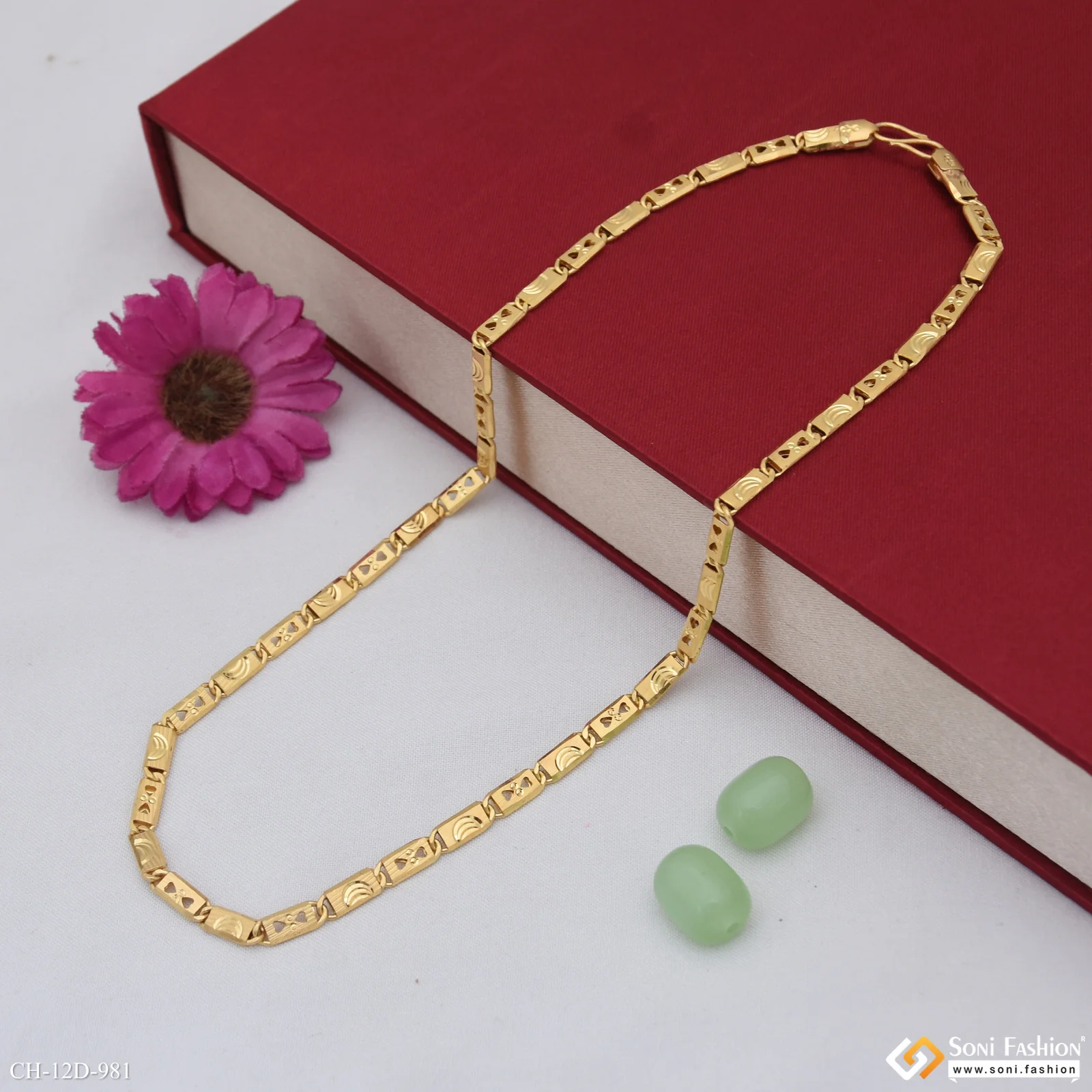 Dual Heart Design Gold Plated Nawabi Chain for Men - Style D981 - Image 5